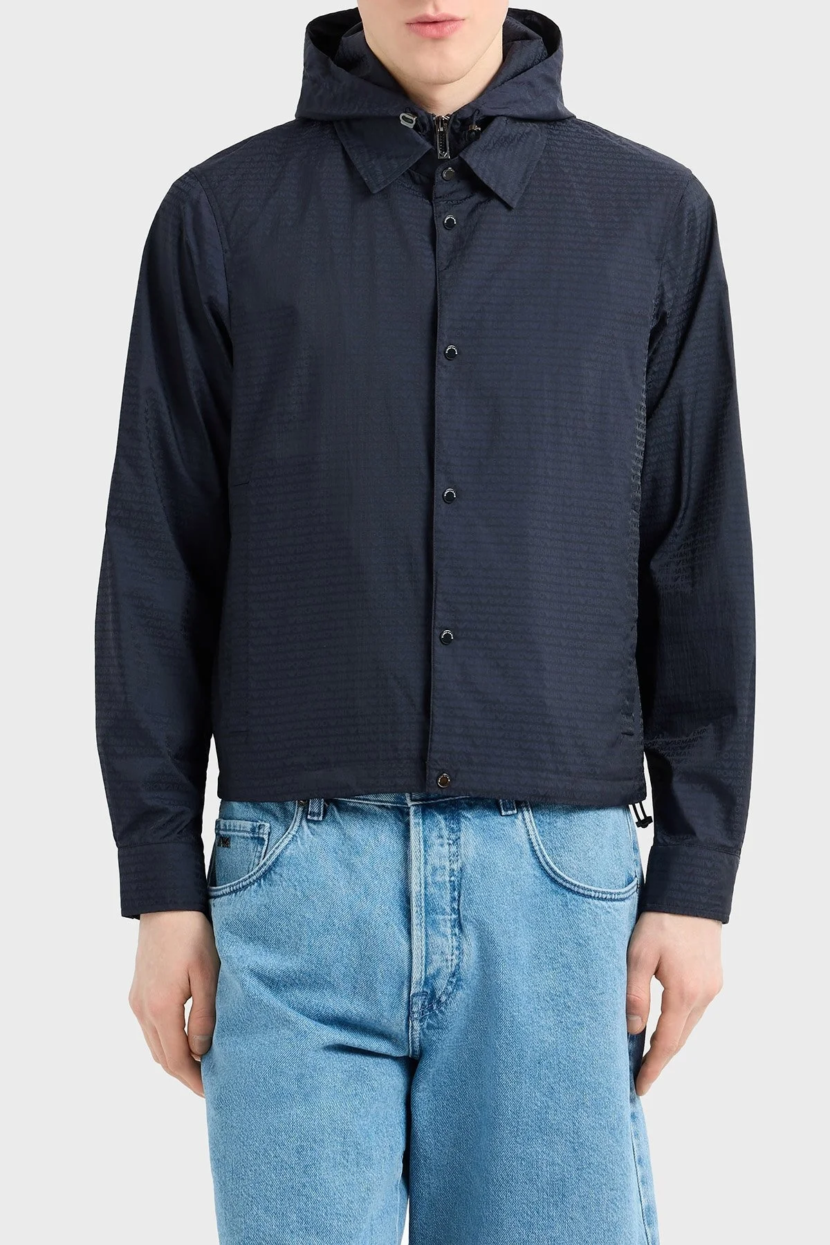 Emporio Armani Jakarlı Logo Baskılı Regular Fit Çıkarılabilir Kapüşonlu Erkek Mont EM001003 AF15384 UB118 LACİVERT - 2