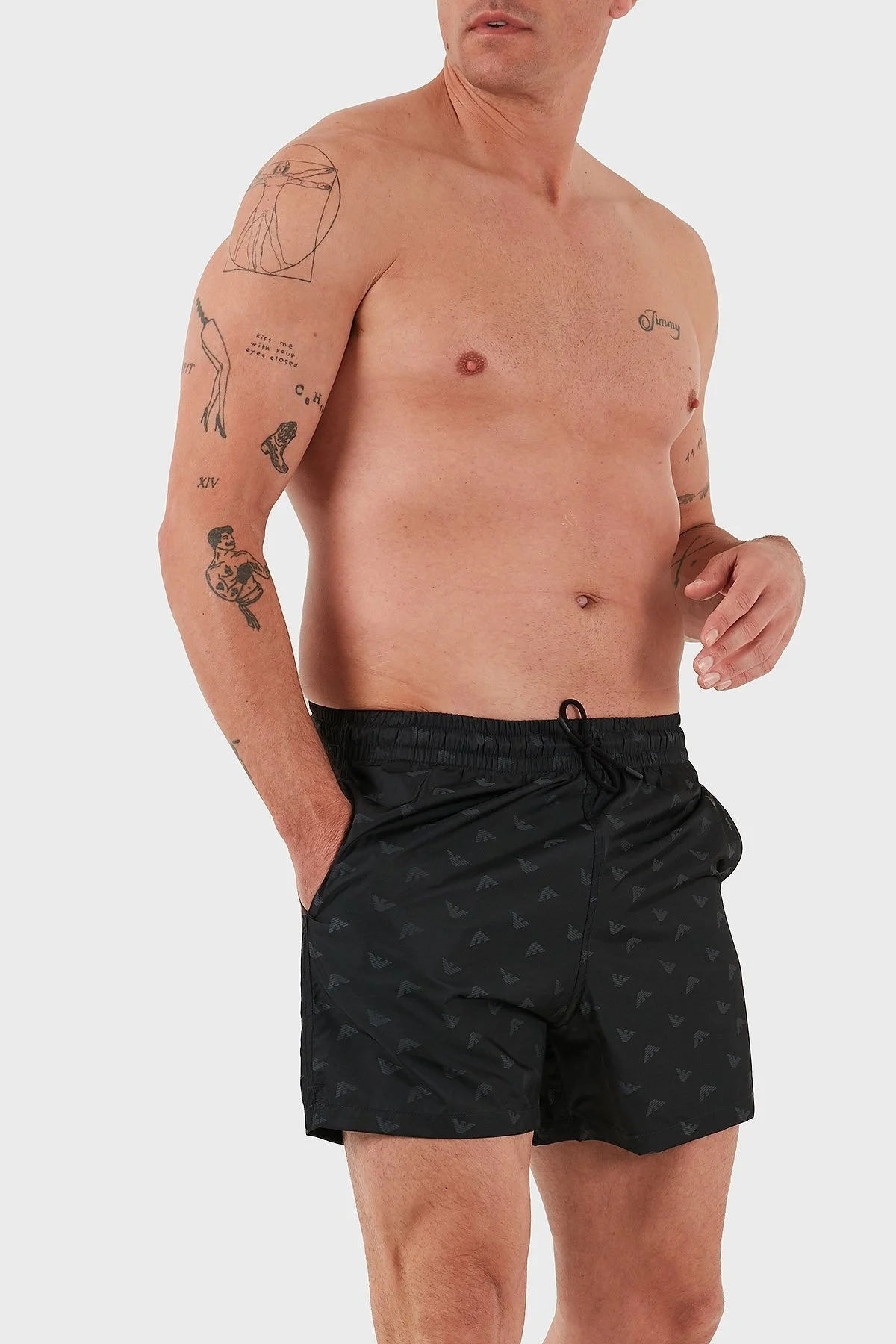 Emporio Armani Jakarlı Logo Baskılı Regular Fit Normal Bel Erkek Mayo Short EM000583 AF12352 FC123 SİYAH - 2
