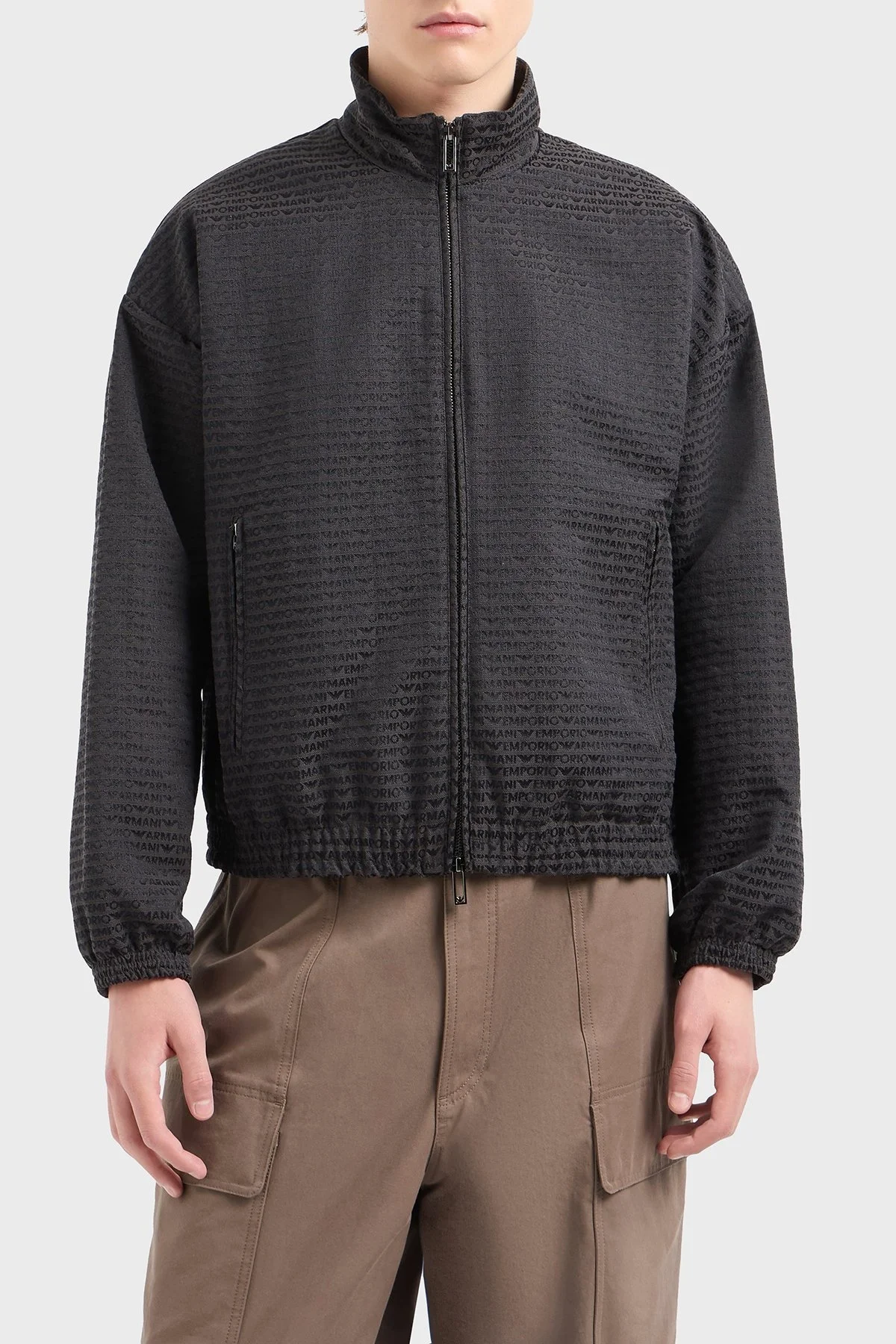 Emporio Armani Jakarlı Logo Baskılı Regular Fit Pamuklu Dik Yaka Erkek Mont EM001002 AF13688 U8168 SİYAH - 1