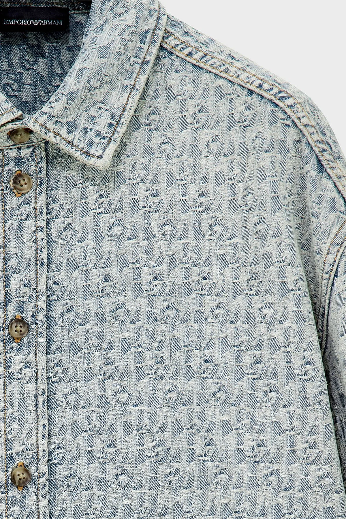 Emporio Armani Jakarlı Logolu Uzun Kollu Kot Erkek Gömlek EM006497 AF27500 MB003 Açık mavi - 5