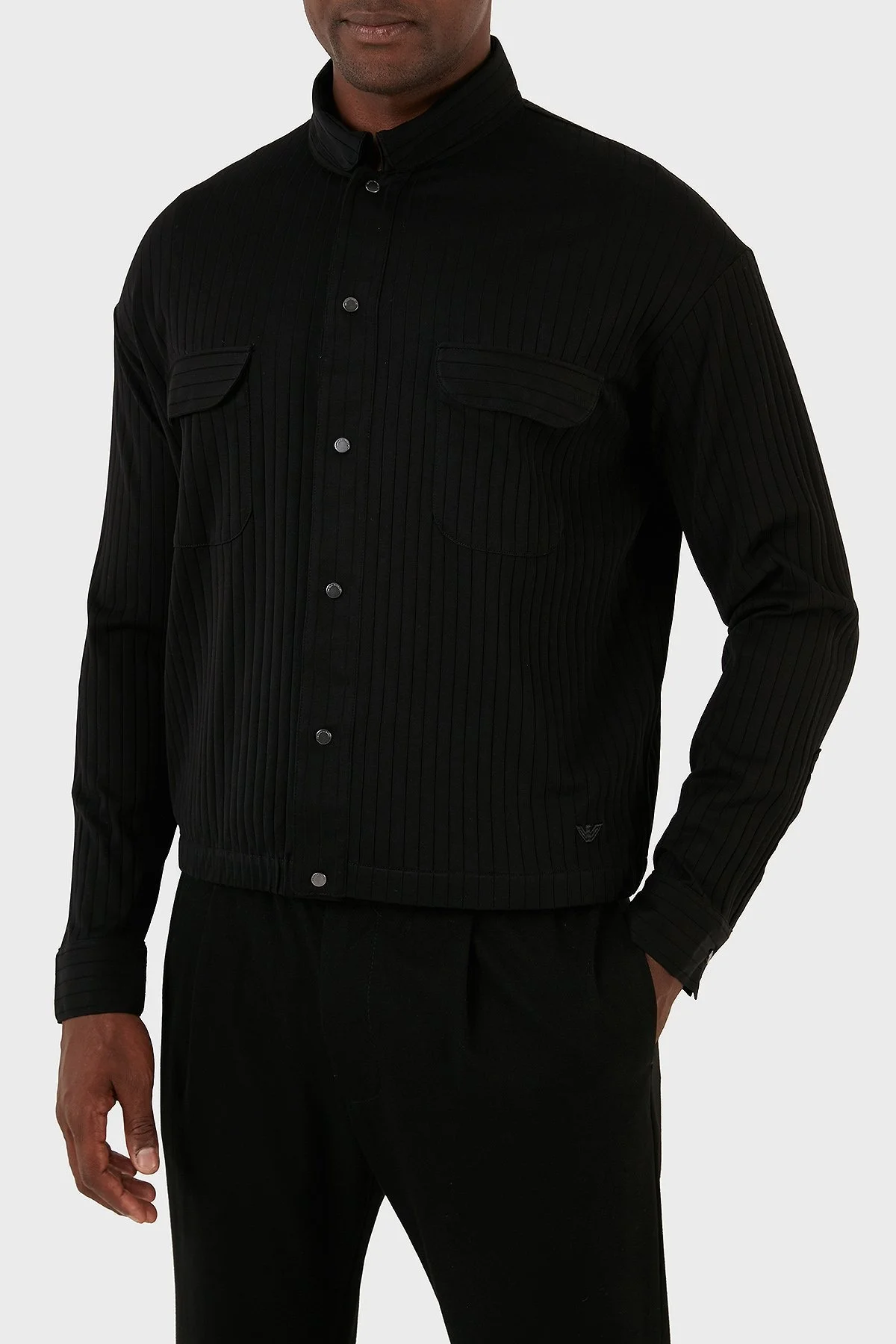 Emporio Armani Jakarlı Pamuklu Comfort Fit Gömlek Yaka Erkek Sweat 6R1MCP 1JGYZ 0099 SİYAH - 1