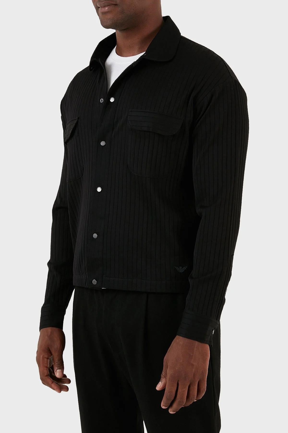 Emporio Armani Jakarlı Pamuklu Comfort Fit Gömlek Yaka Erkek Sweat 6R1MCP 1JGYZ 0099 SİYAH - 3