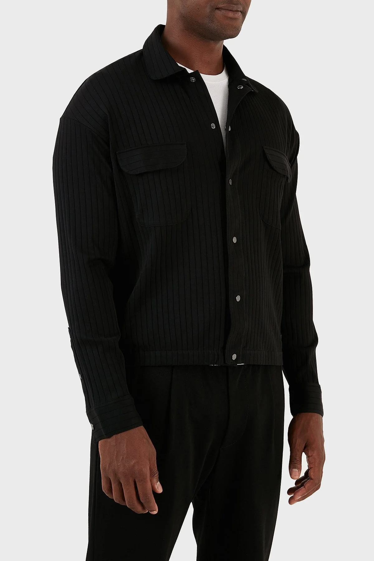 Emporio Armani Jakarlı Pamuklu Comfort Fit Gömlek Yaka Erkek Sweat 6R1MCP 1JGYZ 0099 SİYAH - 4