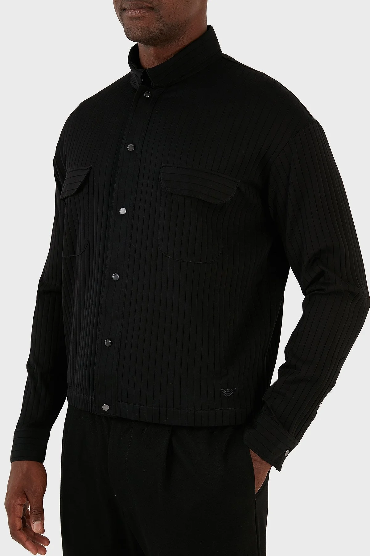 Emporio Armani Jakarlı Pamuklu Comfort Fit Gömlek Yaka Erkek Sweat 6R1MCP 1JGYZ 0099 SİYAH - 5