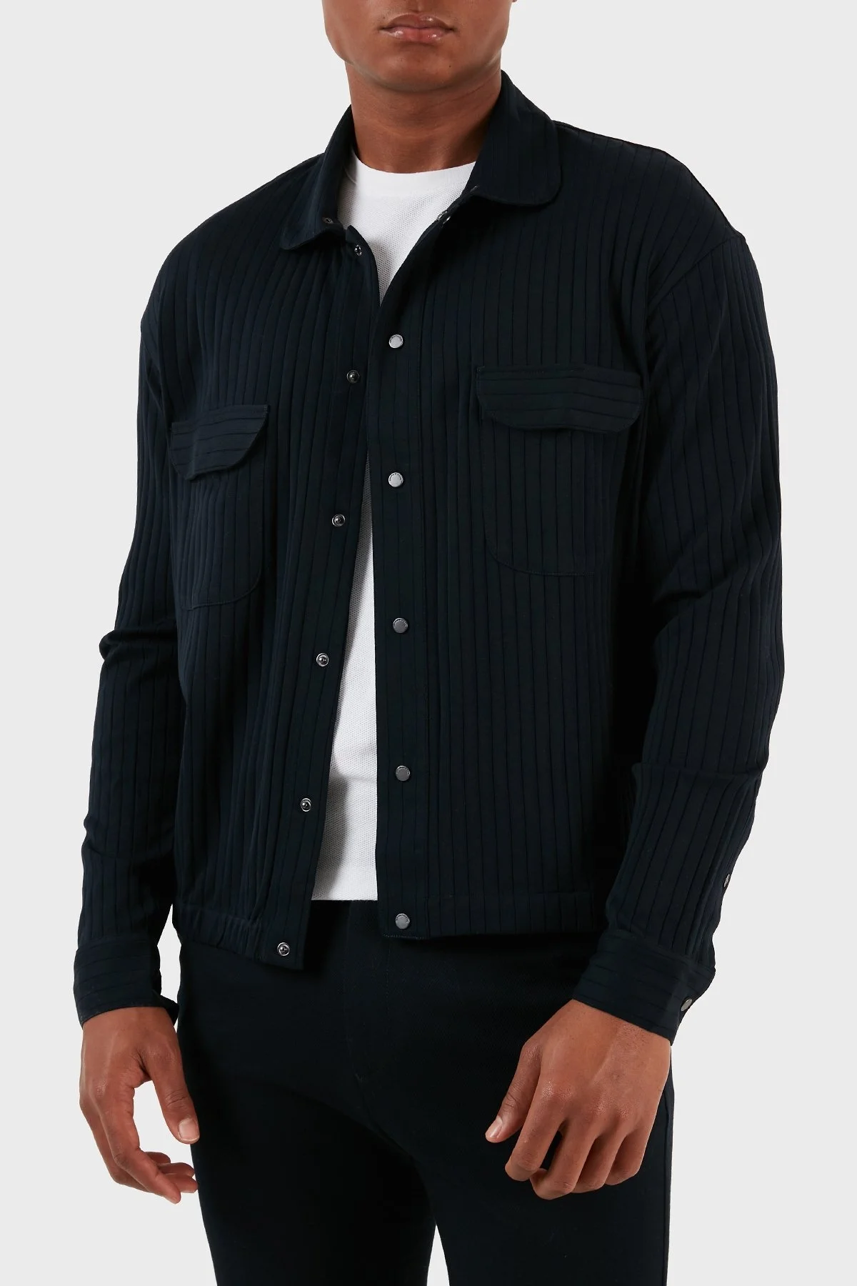 Emporio Armani Jakarlı Pamuklu Comfort Fit Gömlek Yaka Erkek Sweat 6R1MCP 1JGYZ 09N3 LACİVERT - 1