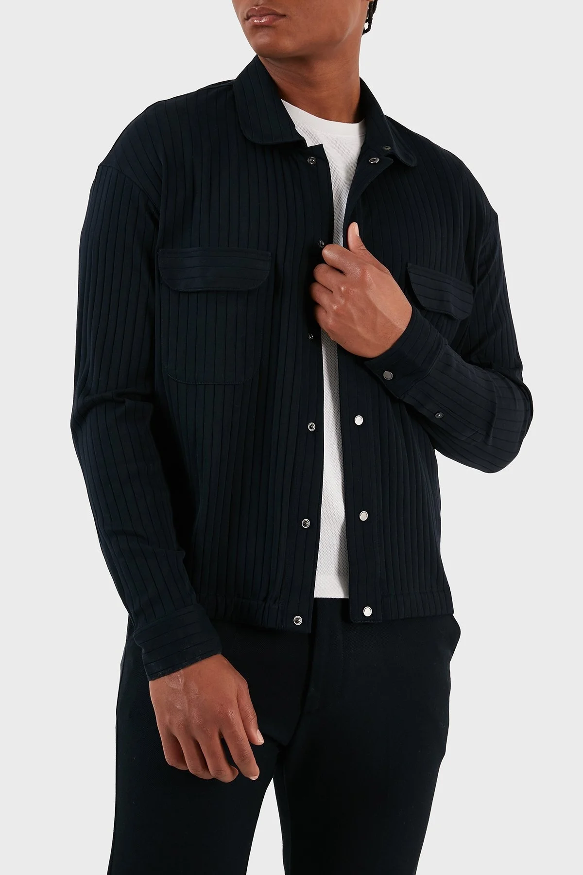 Emporio Armani Jakarlı Pamuklu Comfort Fit Gömlek Yaka Erkek Sweat 6R1MCP 1JGYZ 09N3 LACİVERT - 5