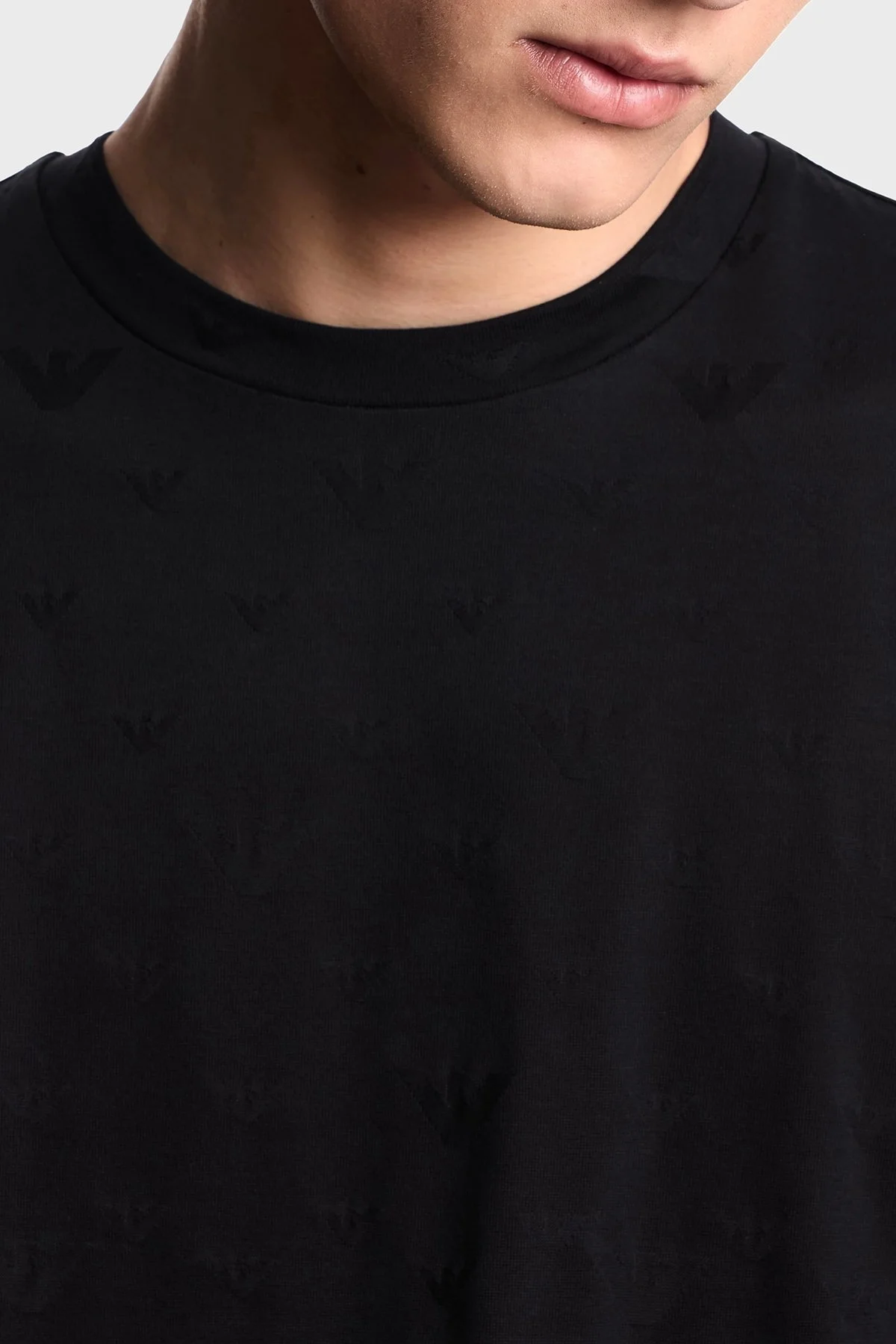 Emporio Armani Jakarlı Pamuklu Regular Fit Bisiklet Yaka Erkek T Shirt EM002968 AF10762 FC245 SİYAH - 4