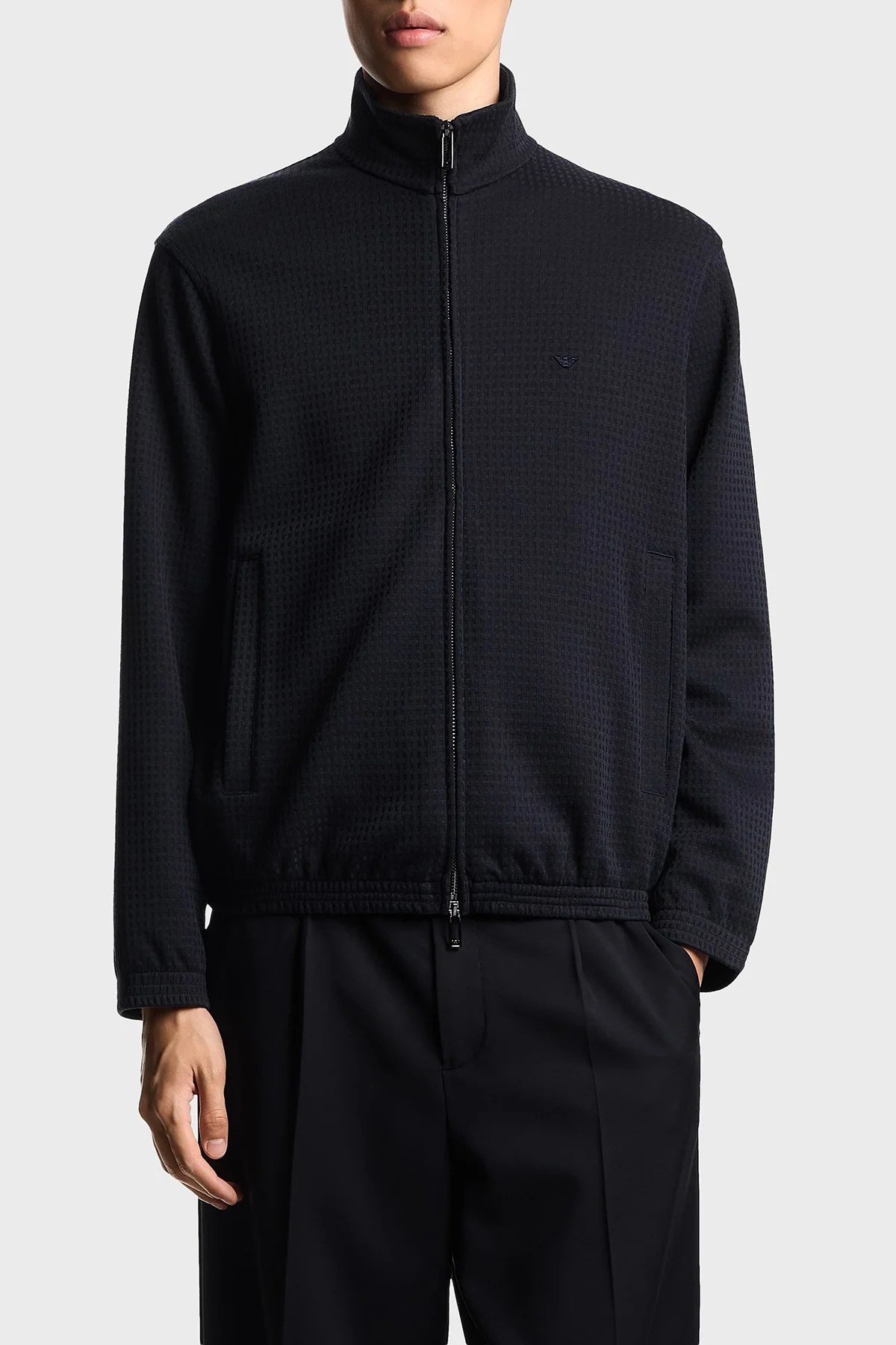 Emporio Armani Jakarlı Pamuklu Regular Fit Dik Yaka Fermuarlı Erkek Sweat EM003444 AF13700 FB297 LACİVERT - 5