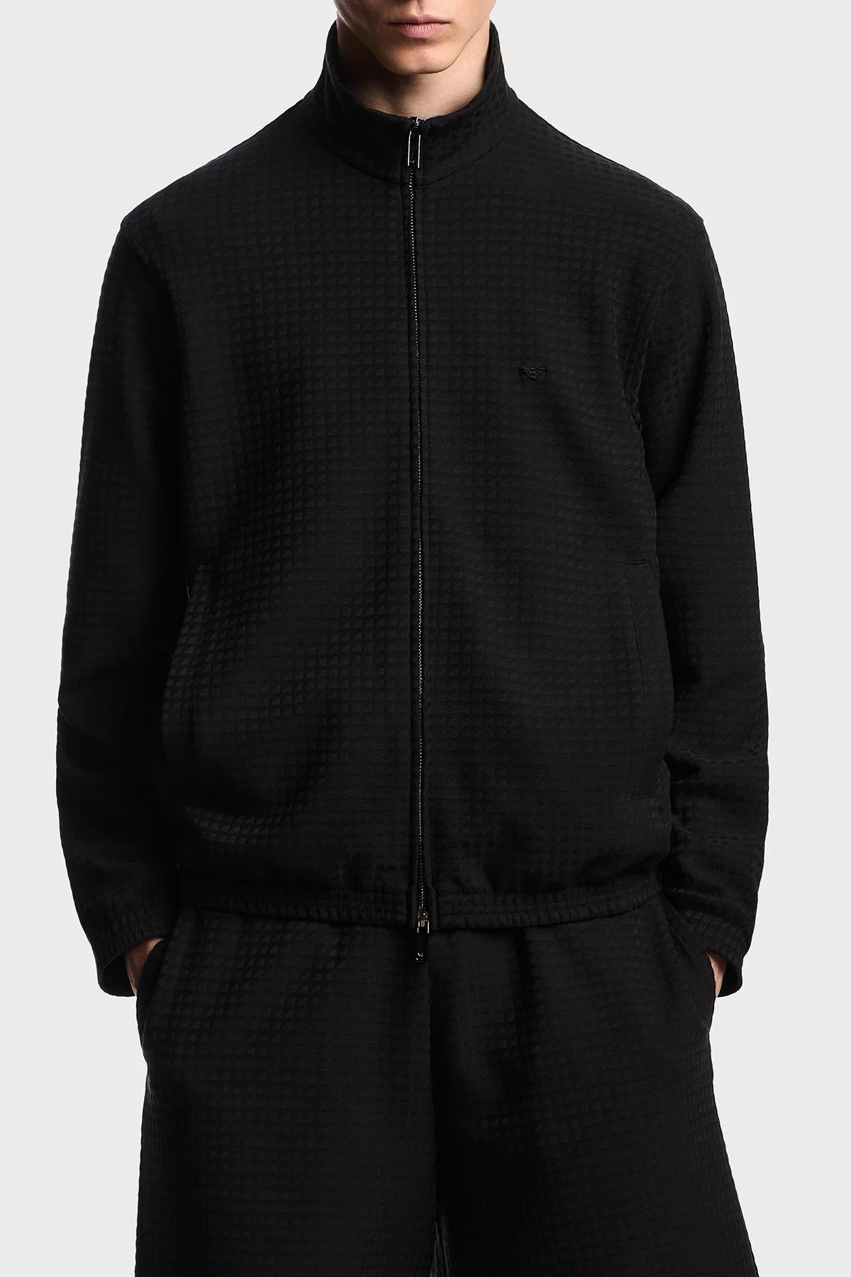 Emporio Armani Jakarlı Pamuklu Regular Fit Dik Yaka Fermuarlı Erkek Sweat EM003444 AF13700 FC231 SİYAH - 1