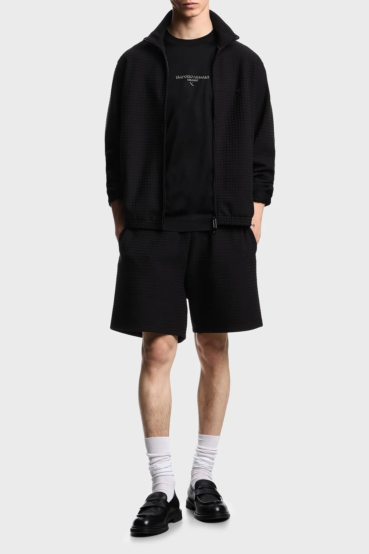 Emporio Armani Jakarlı Pamuklu Regular Fit Dik Yaka Fermuarlı Erkek Sweat EM003444 AF13700 FC231 SİYAH - 2