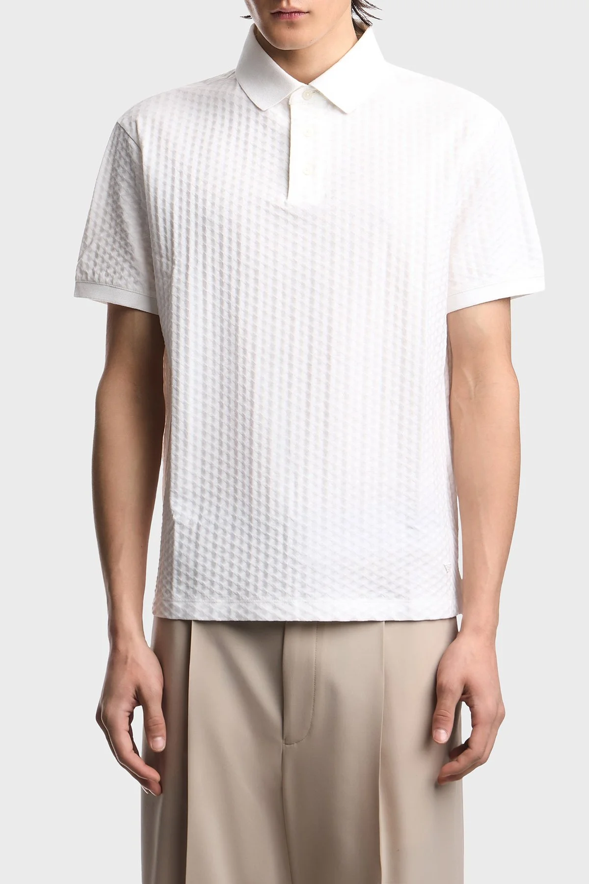 Emporio Armani Jakarlı Pamuklu Regular Fit Düğmeli Erkek Polo EM001295 AF10762 F0190 BEYAZ - 1