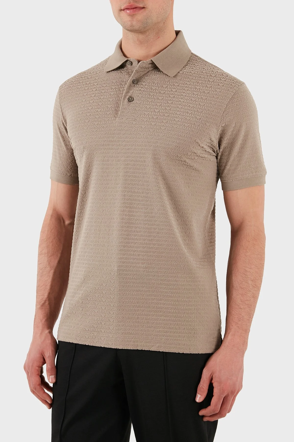Emporio Armani Jakarlı Pamuklu Regular Fit Düğmeli Erkek Polo Yaka T Shirt EM001283 AF10017 F6063 BEJ - 1
