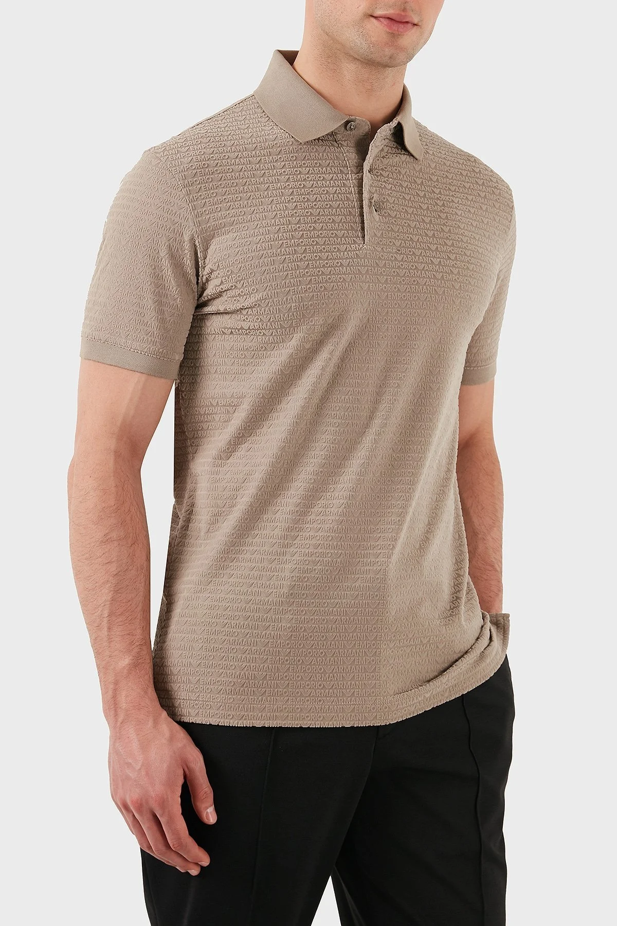 Emporio Armani Jakarlı Pamuklu Regular Fit Düğmeli Erkek Polo Yaka T Shirt EM001283 AF10017 F6063 BEJ - 4