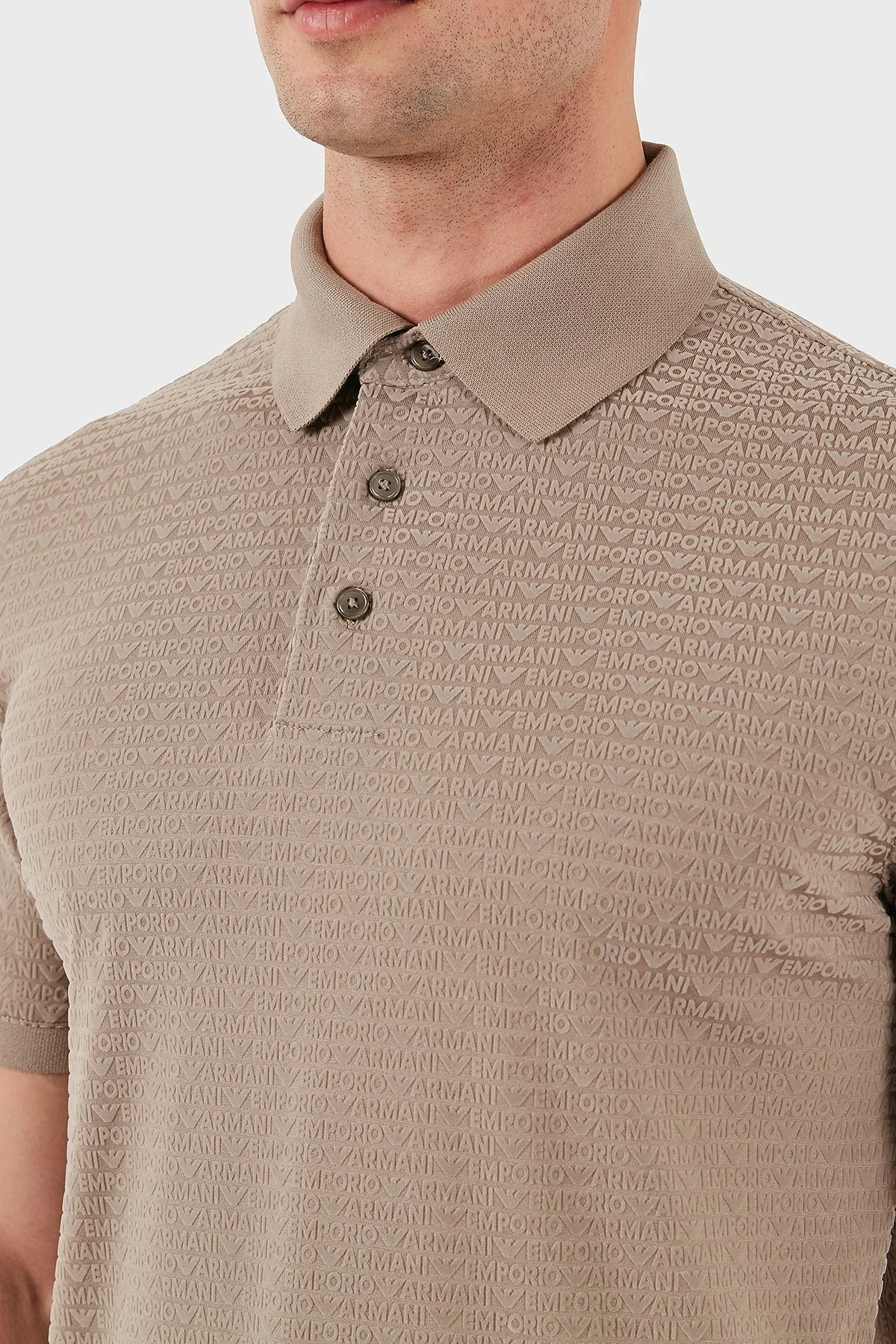 Emporio Armani Jakarlı Pamuklu Regular Fit Düğmeli Erkek Polo Yaka T Shirt EM001283 AF10017 F6063 BEJ - 7