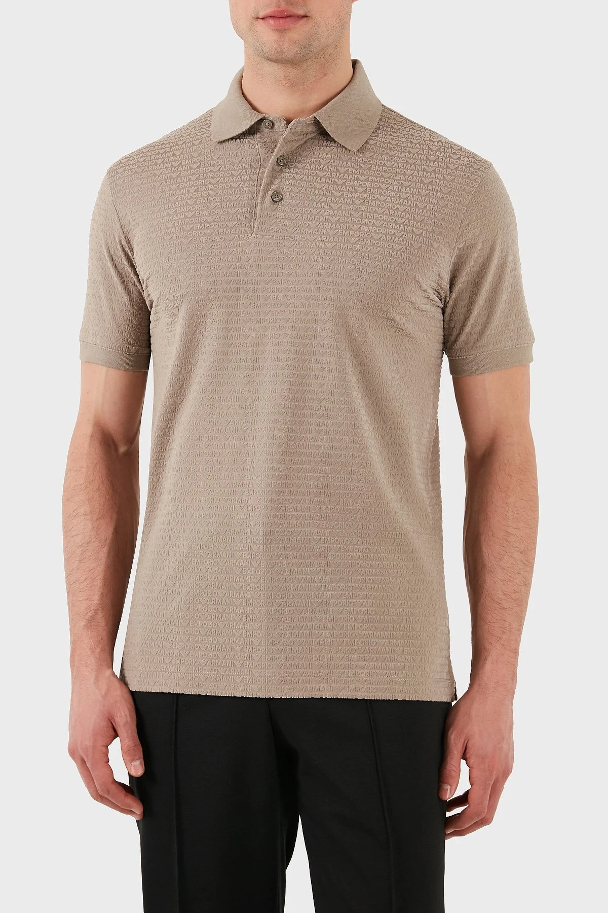 Emporio Armani Jakarlı Pamuklu Regular Fit Düğmeli Erkek Polo Yaka T Shirt EM001283 AF10017 F6063 BEJ - 12