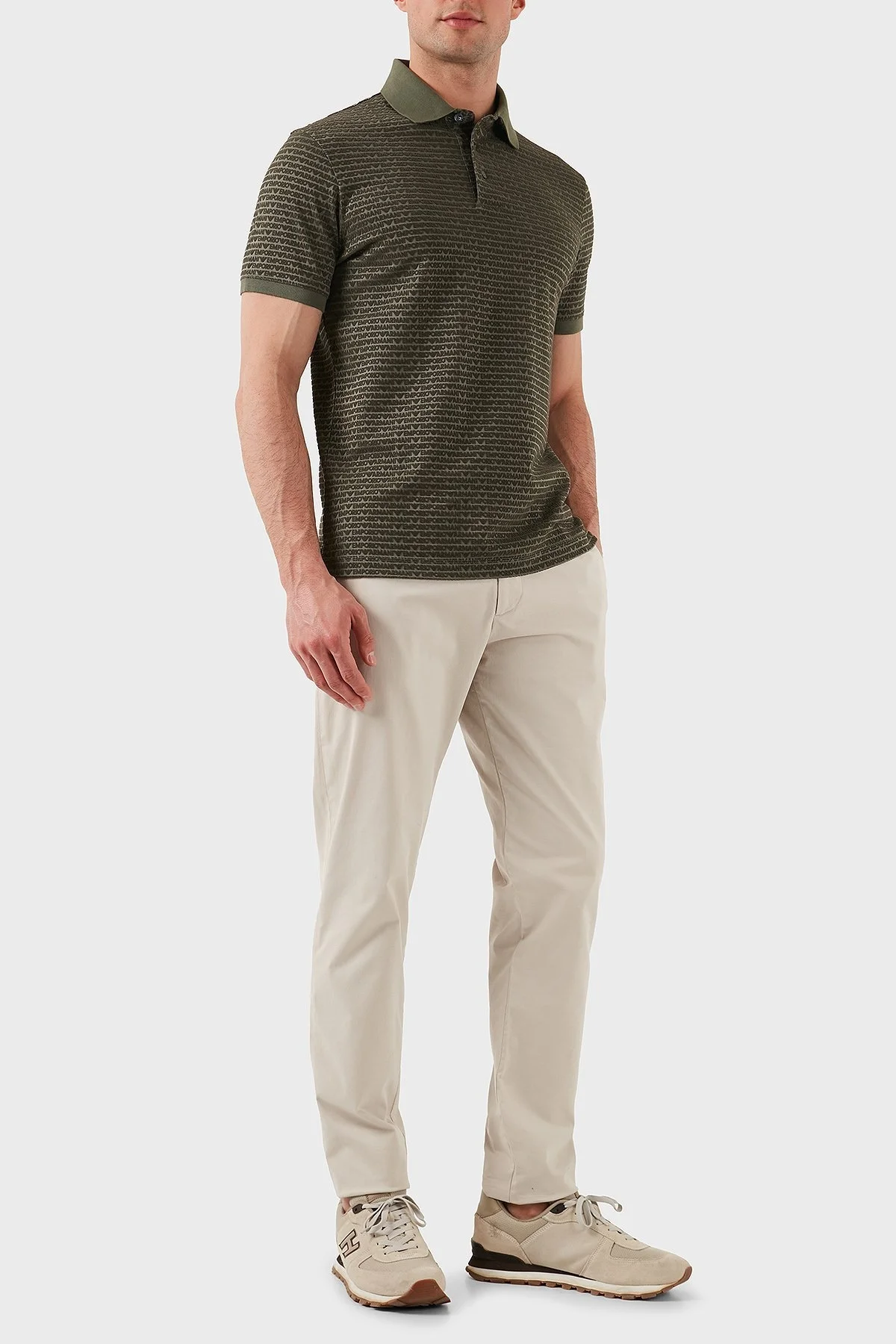 Emporio Armani Jakarlı Pamuklu Regular Fit Düğmeli Erkek Polo Yaka T Shirt EM001283 AF10017 F8108 HAKİ - 2