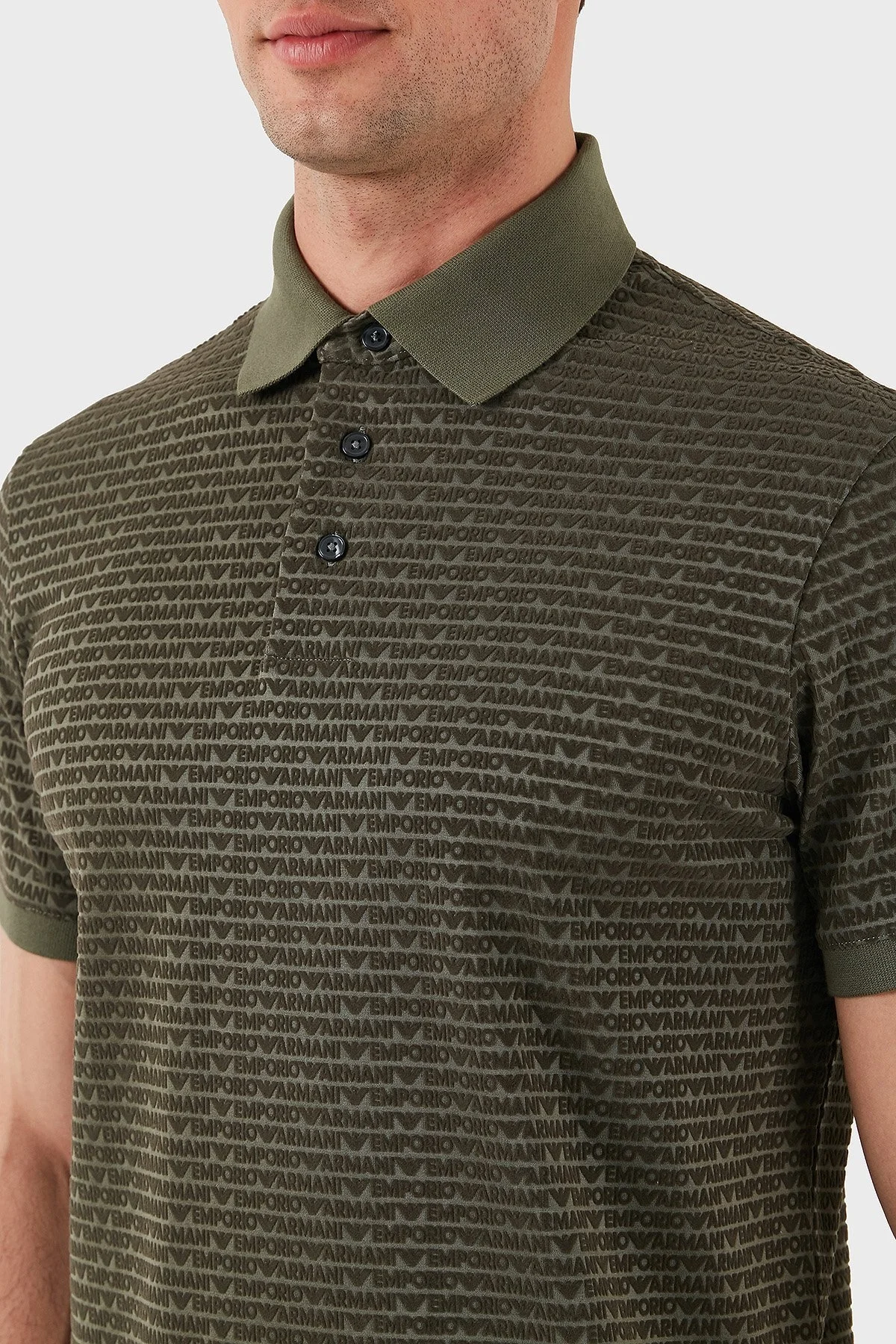 Emporio Armani Jakarlı Pamuklu Regular Fit Düğmeli Erkek Polo Yaka T Shirt EM001283 AF10017 F8108 HAKİ - 5