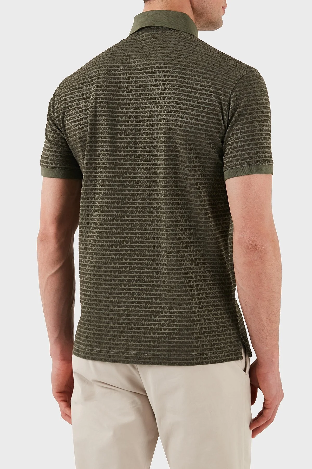 Emporio Armani Jakarlı Pamuklu Regular Fit Düğmeli Erkek Polo Yaka T Shirt EM001283 AF10017 F8108 HAKİ - 8