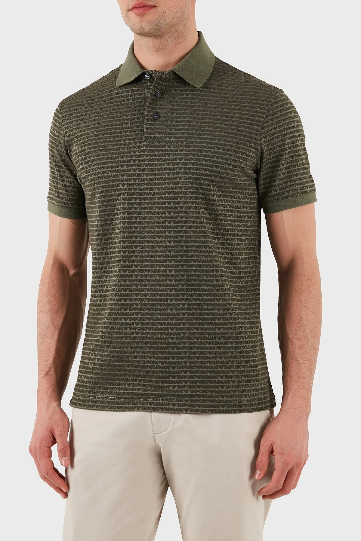 Emporio Armani Jakarlı Pamuklu Regular Fit Düğmeli Erkek Polo Yaka T Shirt EM001283 AF10017 F8108 HAKİ - 9