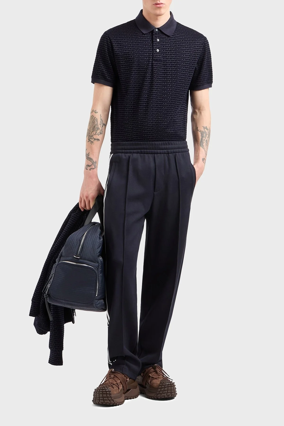 Emporio Armani Jakarlı Pamuklu Regular Fit Düğmeli Erkek Polo Yaka T Shirt EM001283 AF10017 FB229 LACİVERT - 3