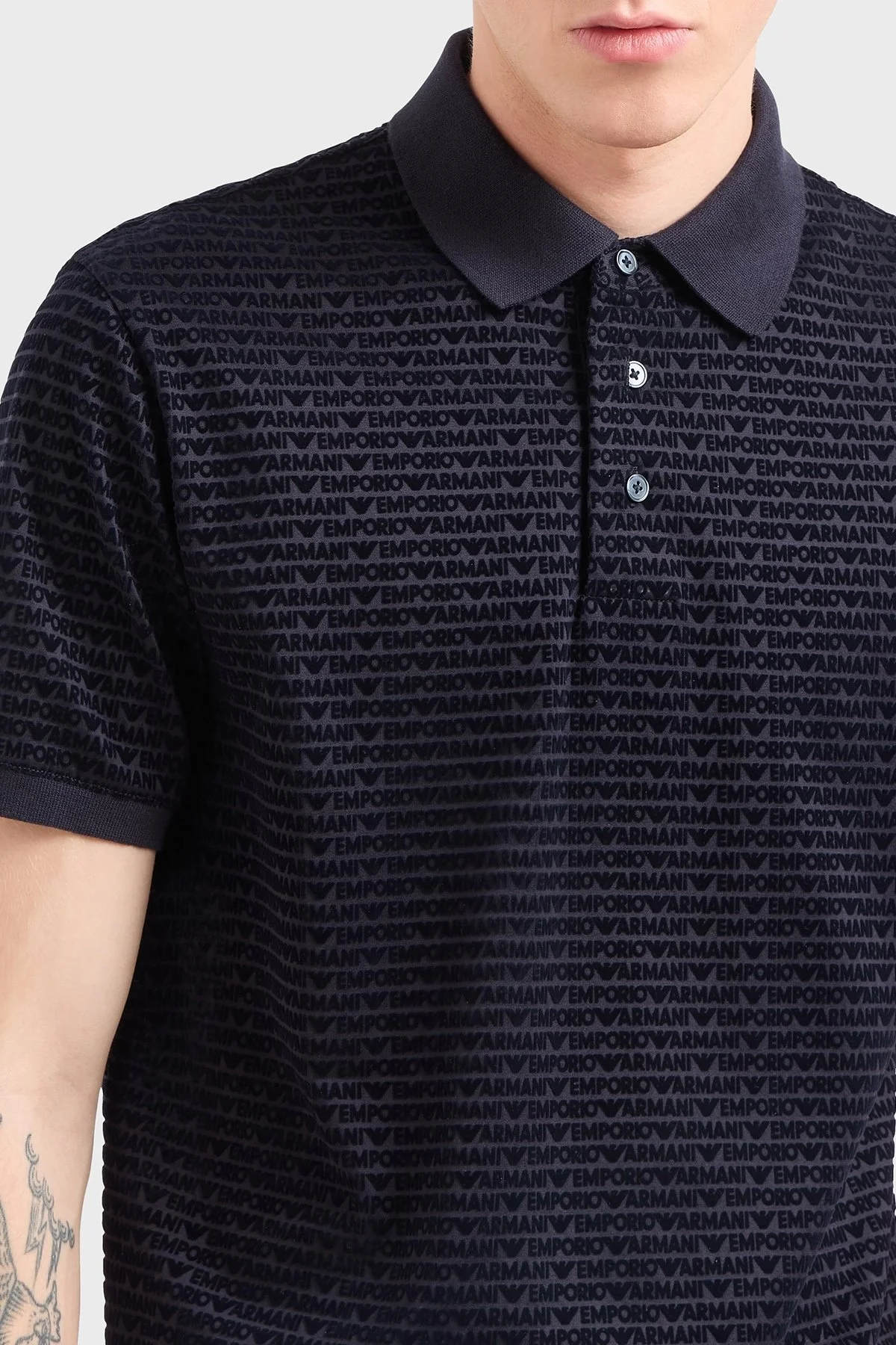 Emporio Armani Jakarlı Pamuklu Regular Fit Düğmeli Erkek Polo Yaka T Shirt EM001283 AF10017 FB229 LACİVERT - 4