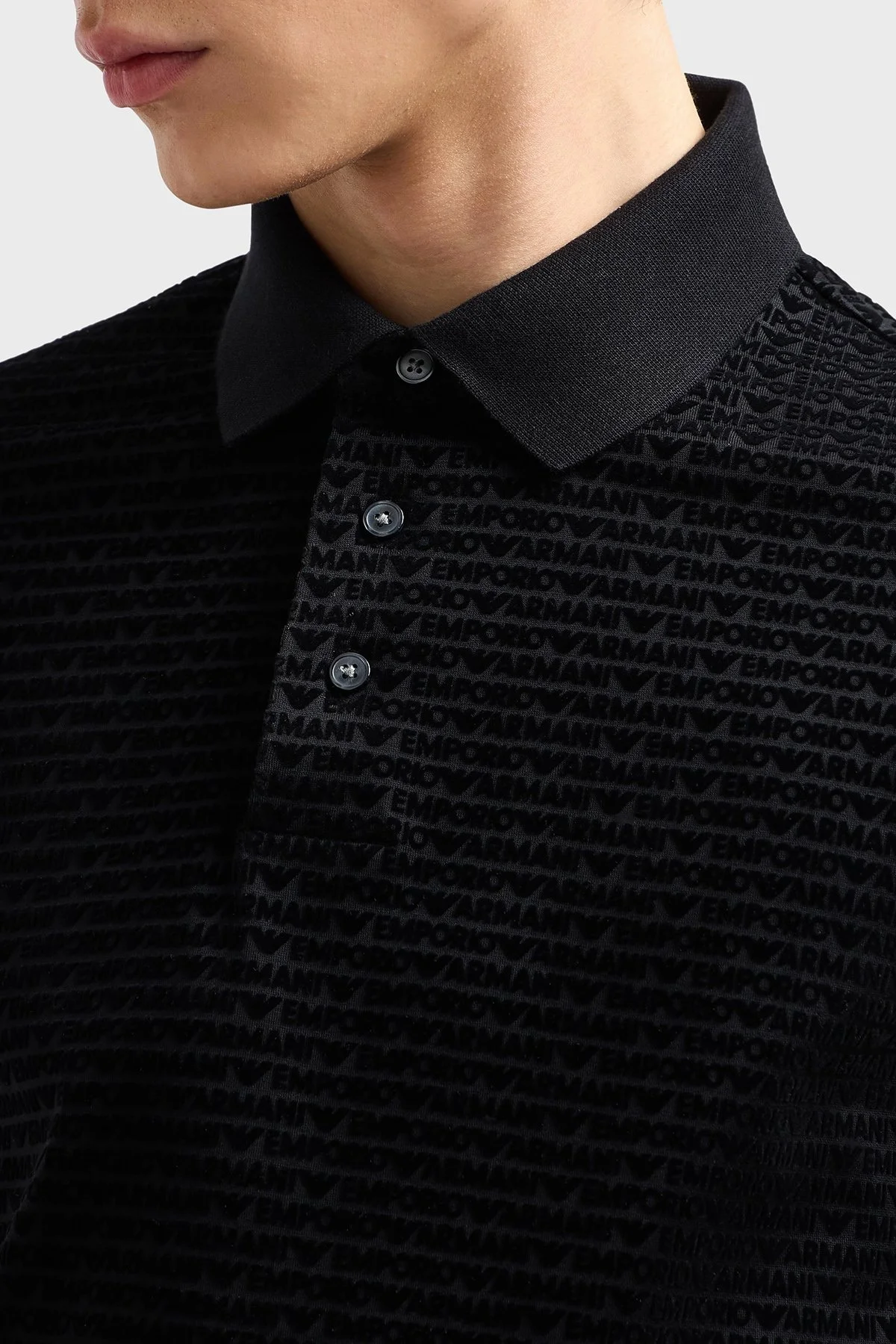 Emporio Armani Jakarlı Pamuklu Regular Fit Düğmeli Erkek Polo Yaka T Shirt EM001283 AF10017 FC159 SİYAH - 4