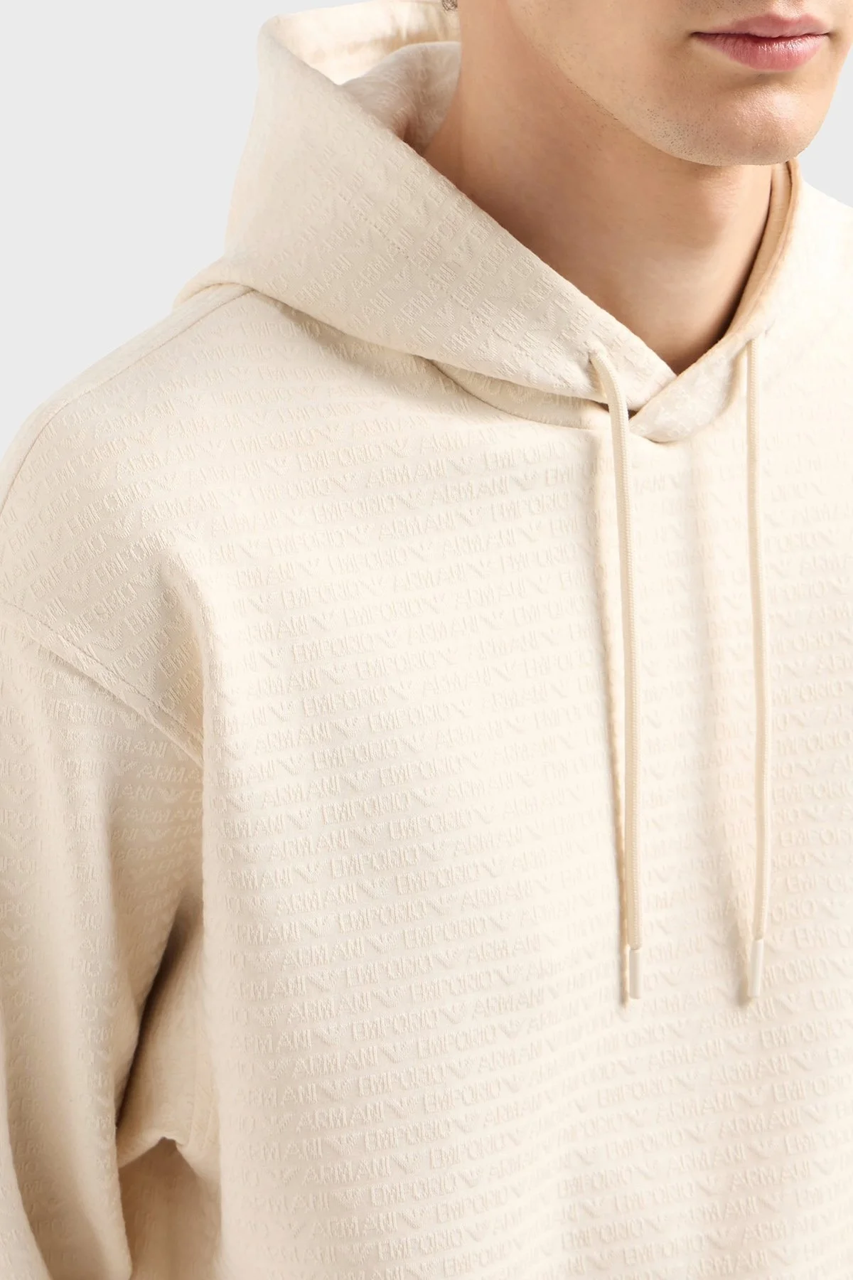 Emporio Armani Jakarlı Pamuklu Regular Fit Kapüşonlu Erkek Sweat EM001007 AF13700 U1088 EKRU - 9