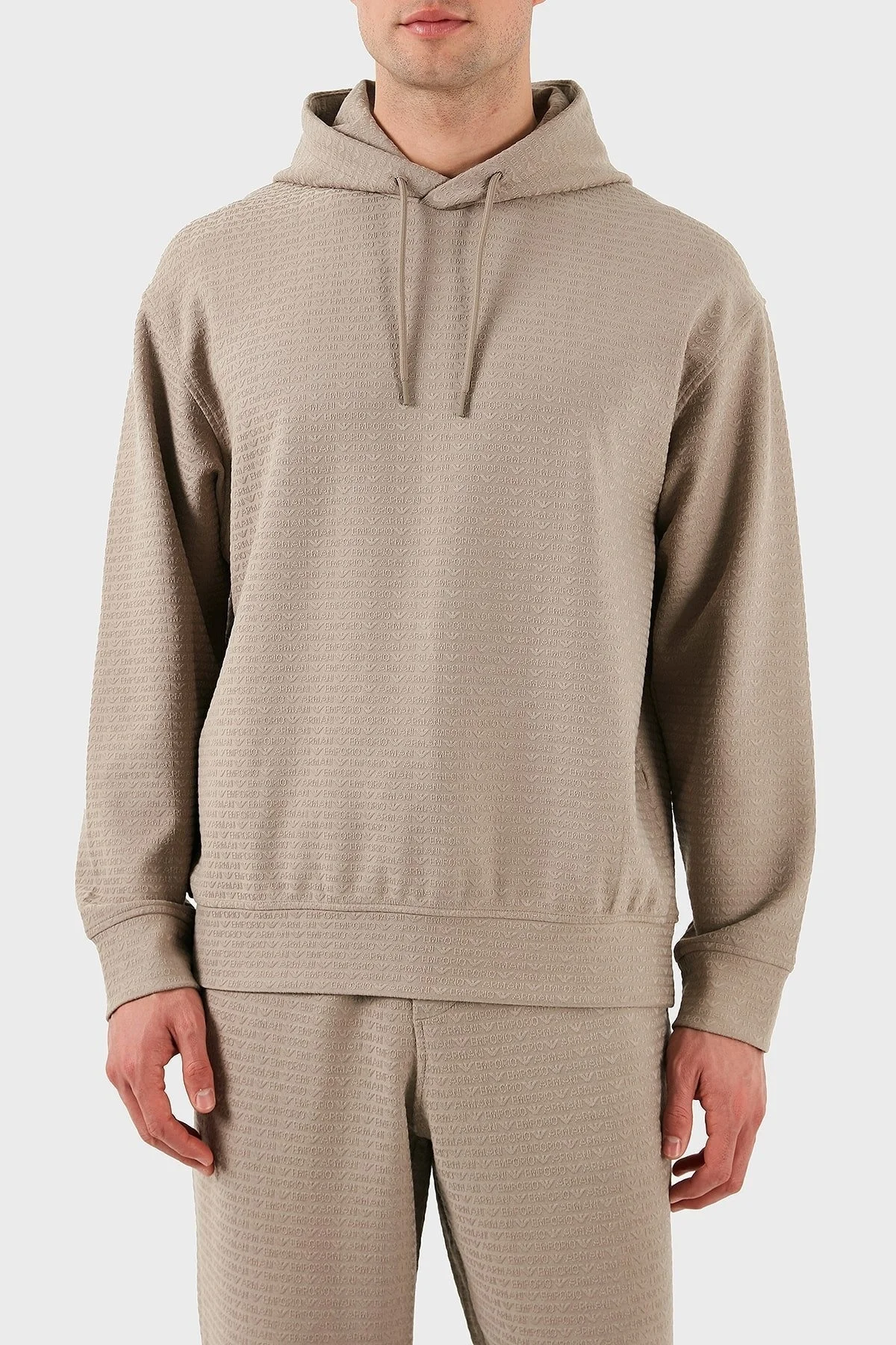 Emporio Armani Jakarlı Pamuklu Regular Fit Kapüşonlu Erkek Sweat EM001007 AF13700 U6107 BEJ - 7