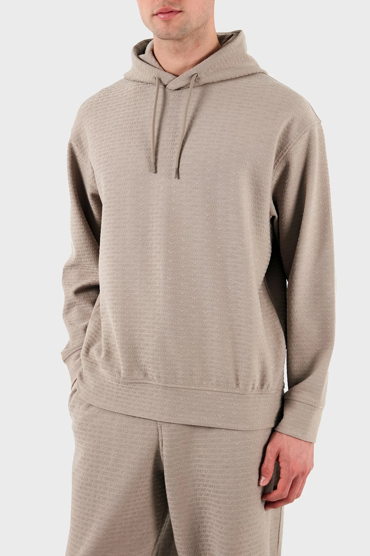 Emporio Armani Jakarlı Pamuklu Regular Fit Kapüşonlu Erkek Sweat EM001007 AF13700 U6107 BEJ - 10