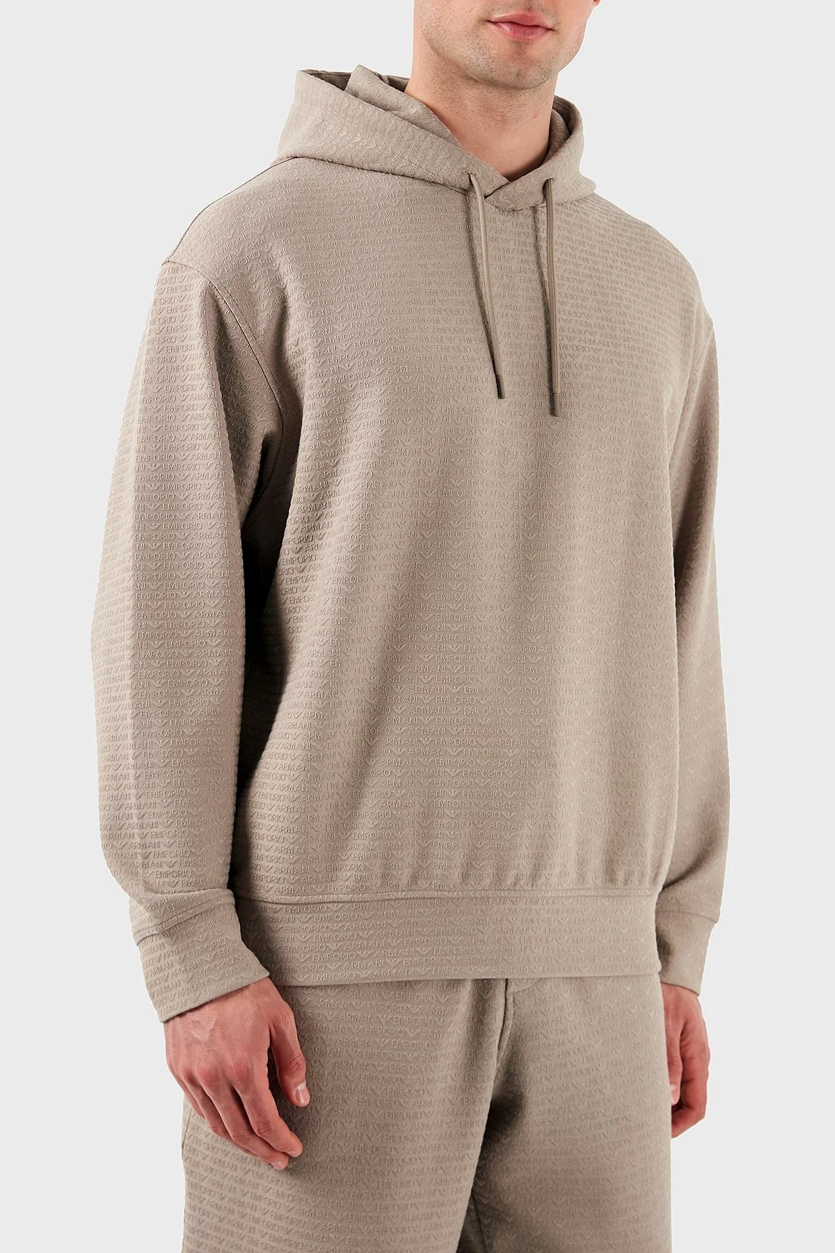 Emporio Armani Jakarlı Pamuklu Regular Fit Kapüşonlu Erkek Sweat EM001007 AF13700 U6107 BEJ - 11