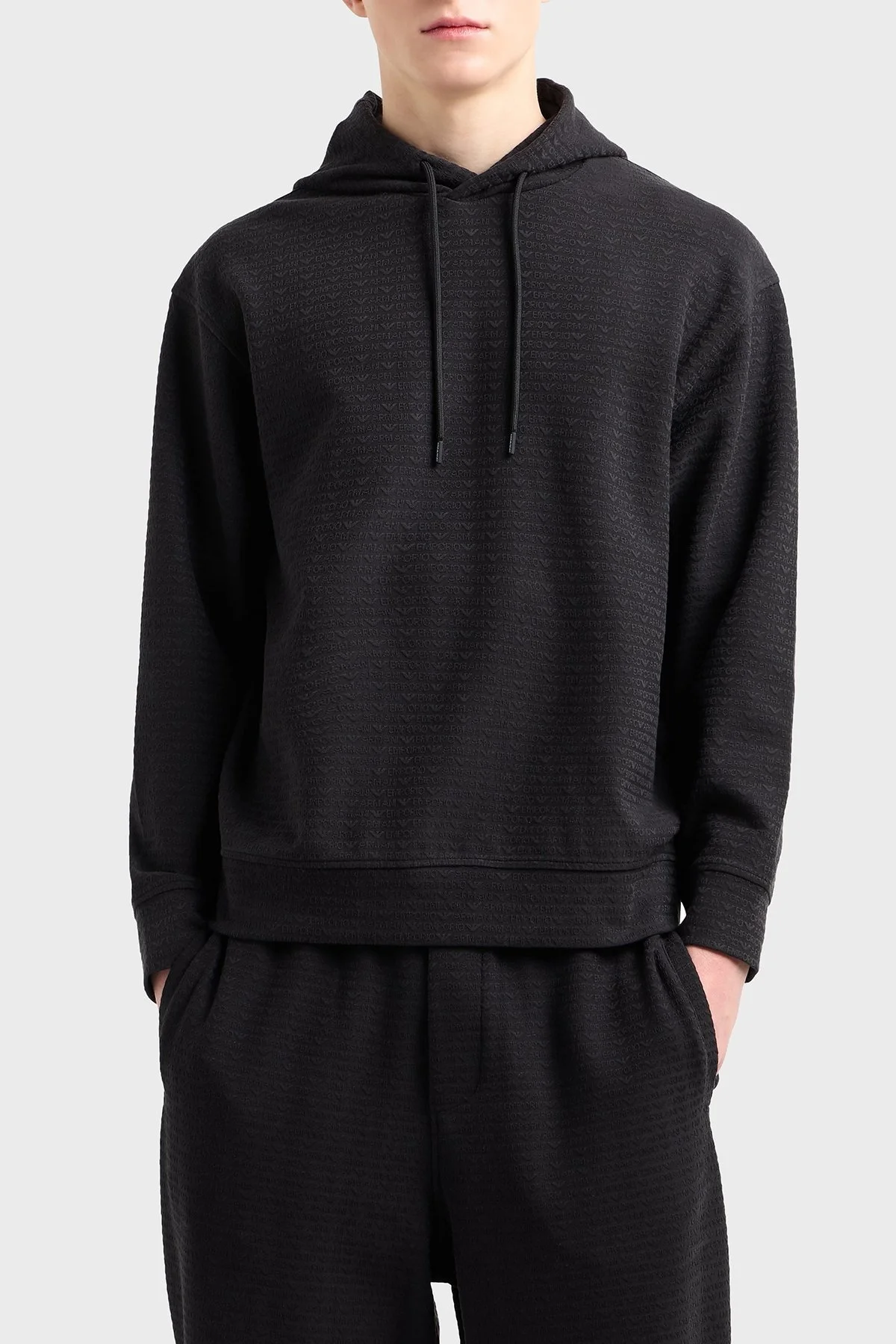 Emporio Armani Jakarlı Pamuklu Regular Fit Kapüşonlu Erkek Sweat EM001007 AF13700 UC001 SİYAH - 5