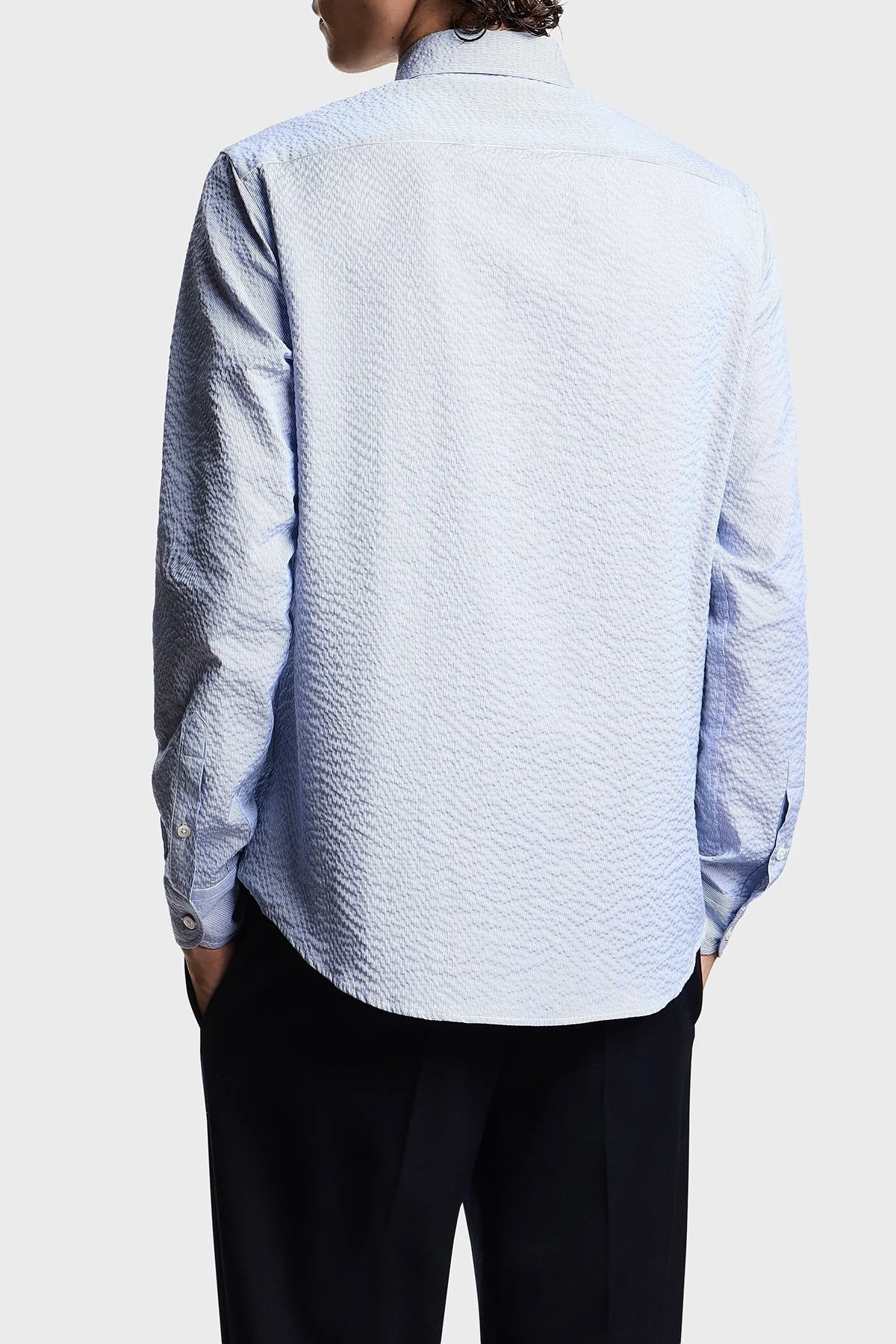 Emporio Armani Jakarlı Pamuklu Regular Fit Klasik Yaka Erkek Gömlek EM000099 TE16993 F9026 AÇIK MAVİ - 3