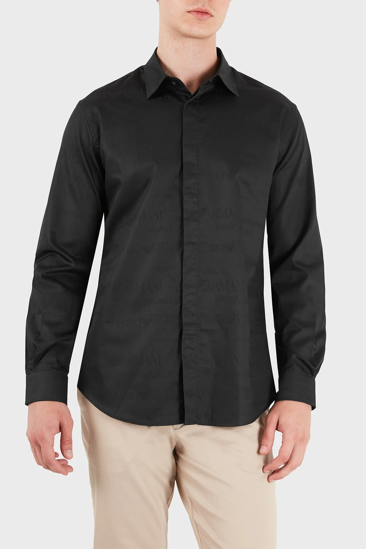 Emporio Armani Jakarlı Pamuklu Regular Fit Klasik Yaka Erkek Gömlek EM006704 AF18123 FC056 Antrasit - 1