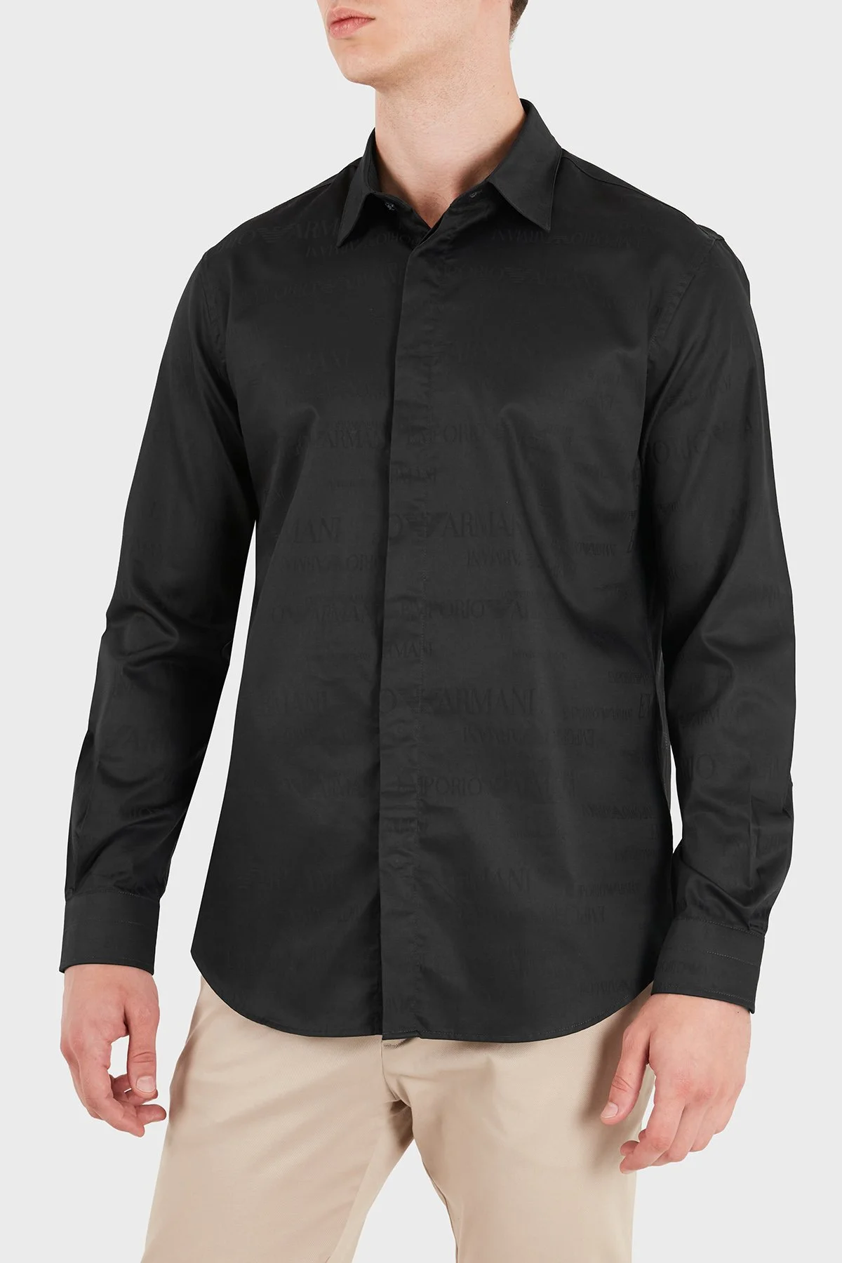 Emporio Armani Jakarlı Pamuklu Regular Fit Klasik Yaka Erkek Gömlek EM006704 AF18123 FC056 Antrasit - 5