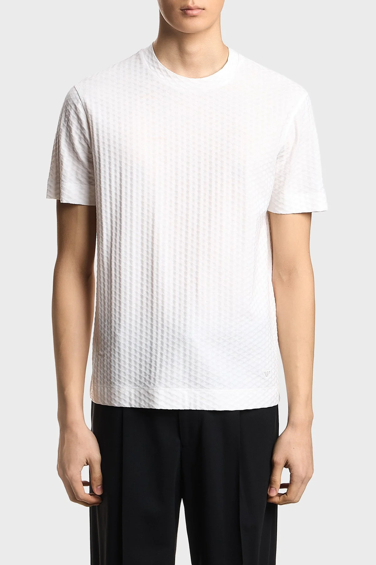 Emporio Armani Jakarlı Pamuklu Regular Fit Yuvarlak Yaka Erkek T Shirt EM001289 AF10762 F0190 BEYAZ - 1