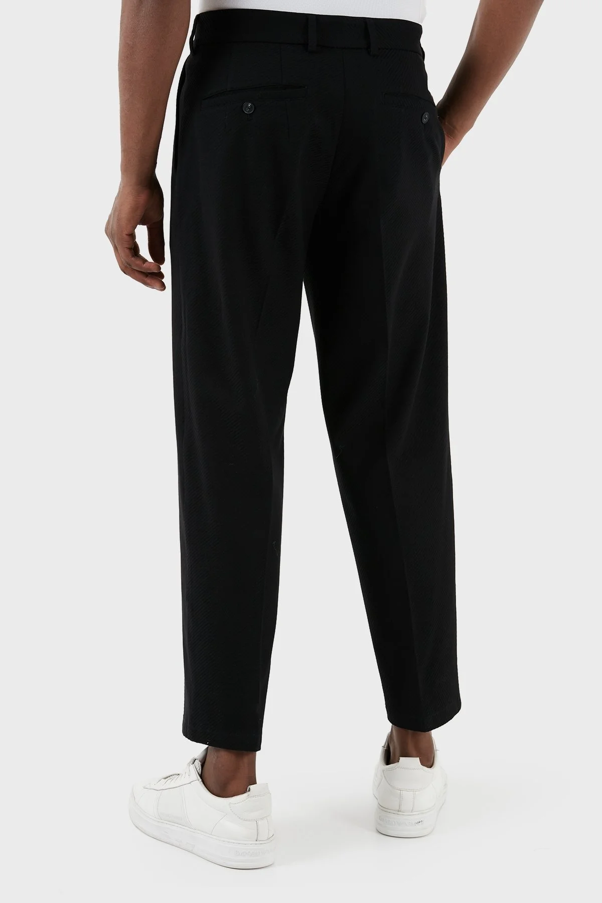Emporio Armani Jakarlı Pileli Straight Cut Pamuklu Erkek Pantolon 3D1PT8 1JGYZ F015 SİYAH - 3
