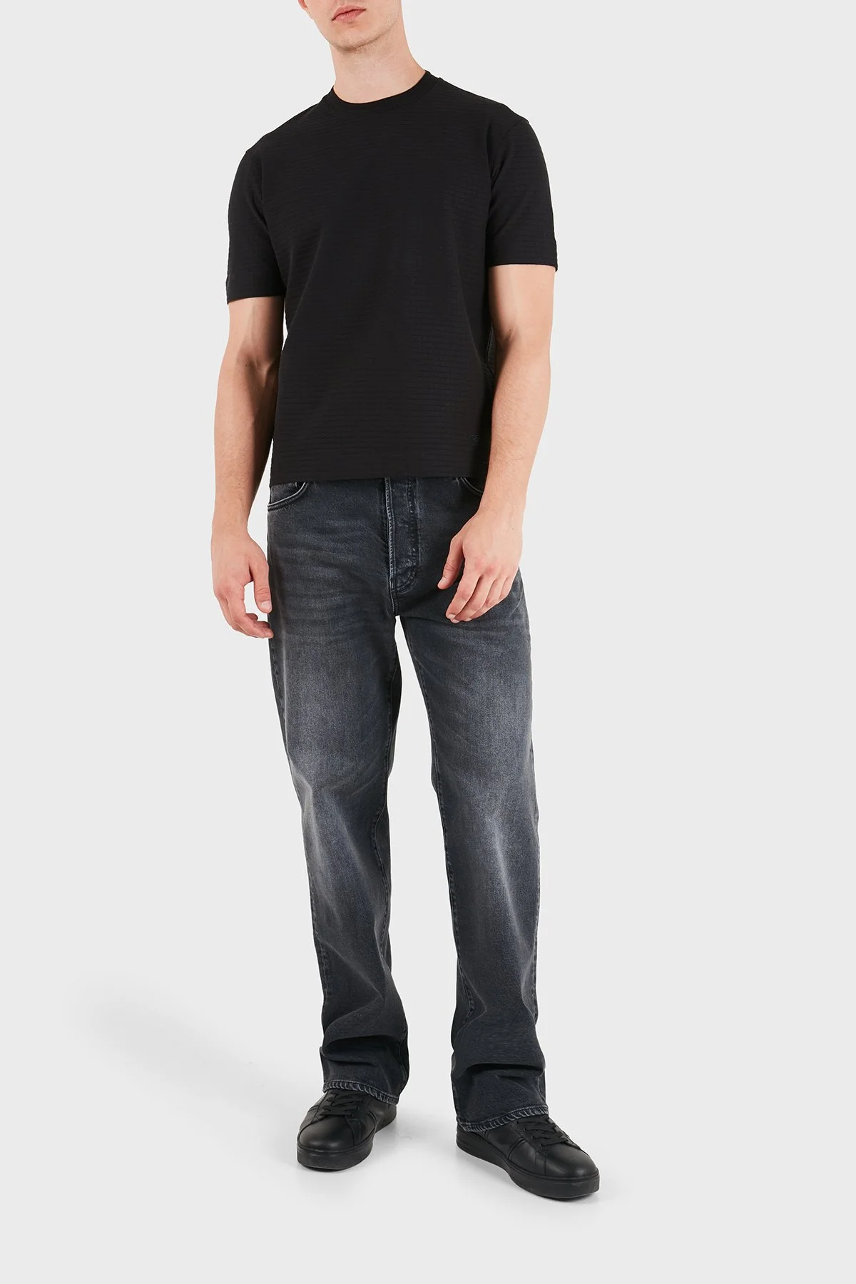 Emporio Armani Jakarlı Regular Fit Bisiklet Yaka Erkek T Shirt EM007038 AF10762 FC374 Siyah - 2