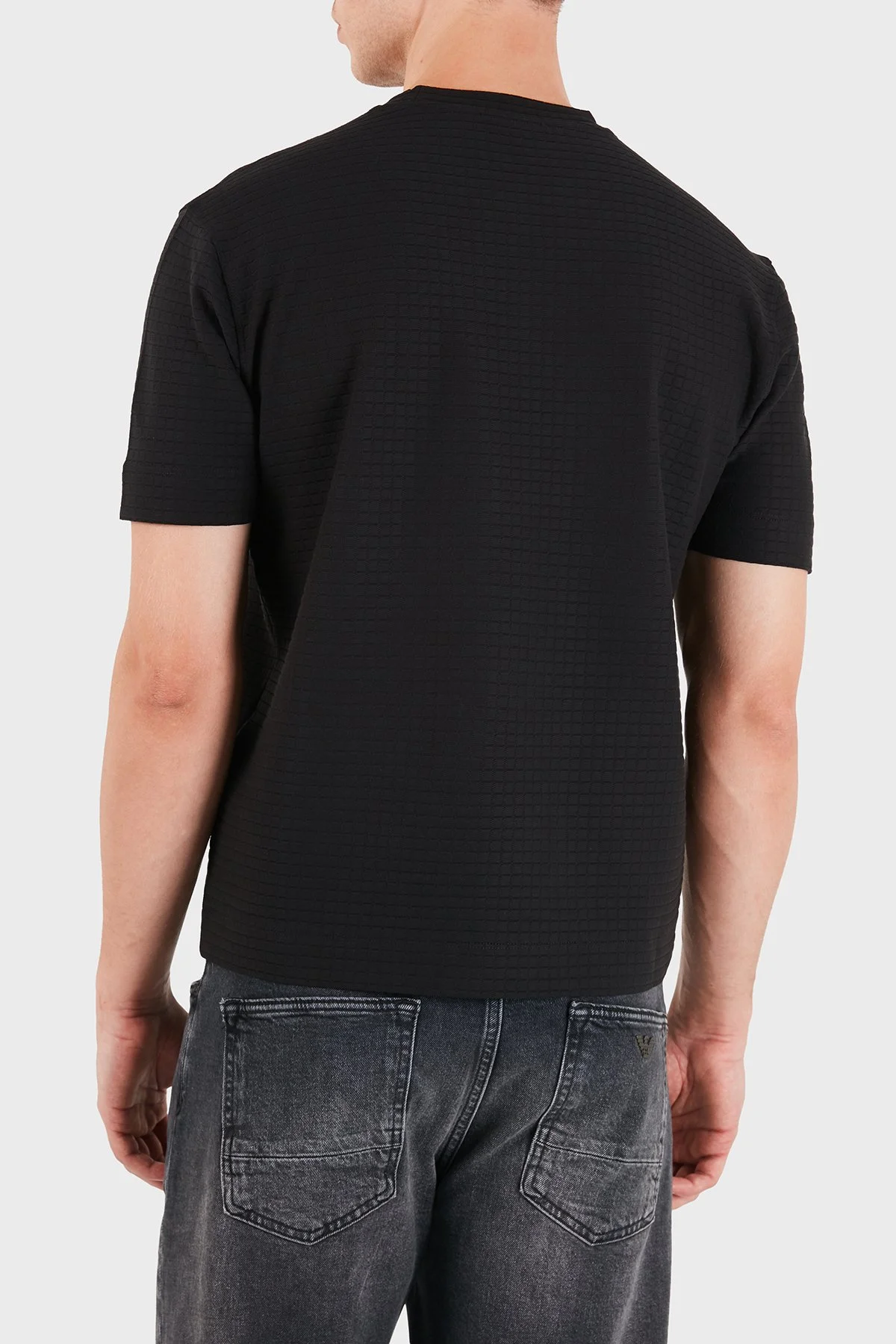 Emporio Armani Jakarlı Regular Fit Bisiklet Yaka Erkek T Shirt EM007038 AF10762 FC374 Siyah - 3