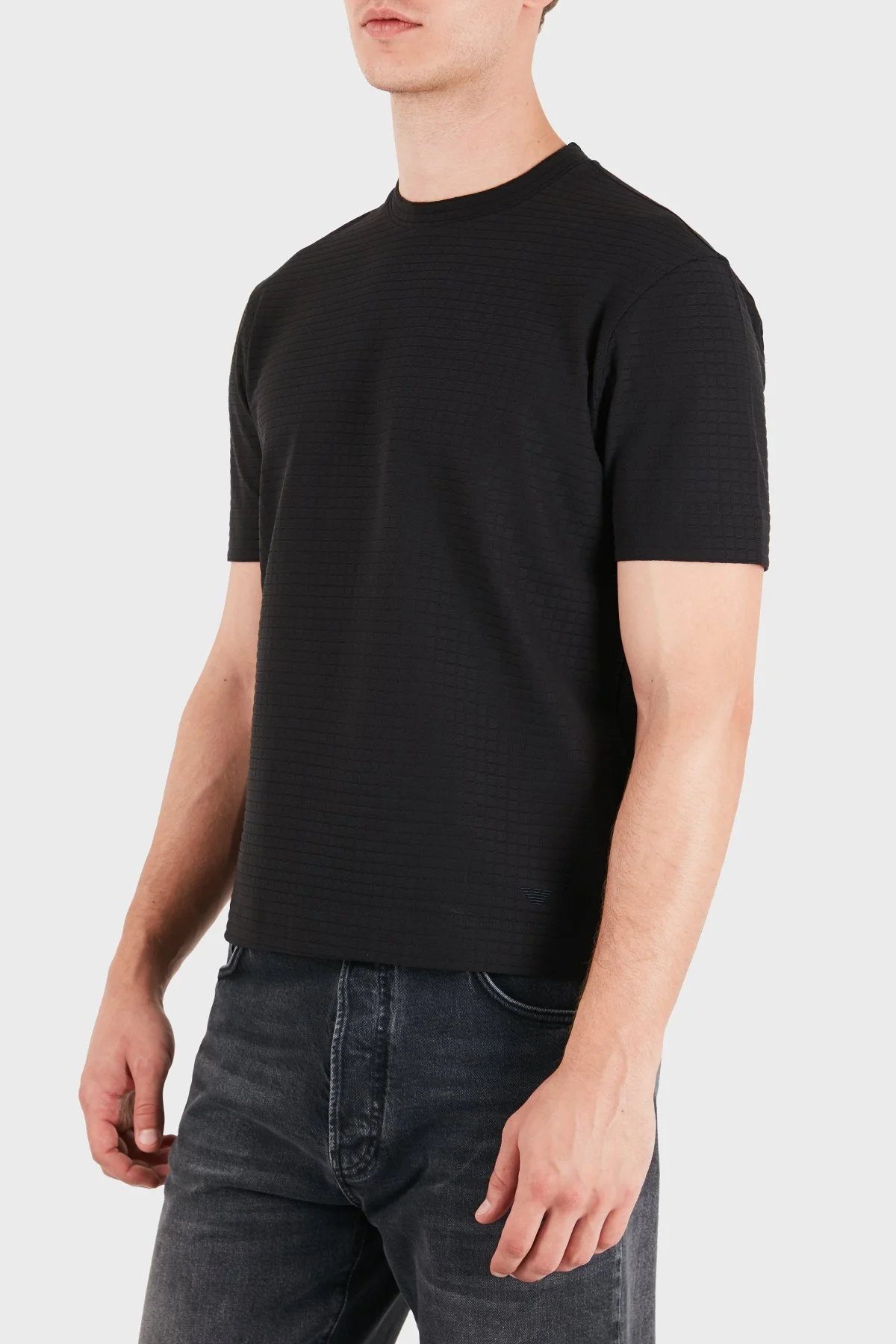 Emporio Armani Jakarlı Regular Fit Bisiklet Yaka Erkek T Shirt EM007038 AF10762 FC374 Siyah - 4