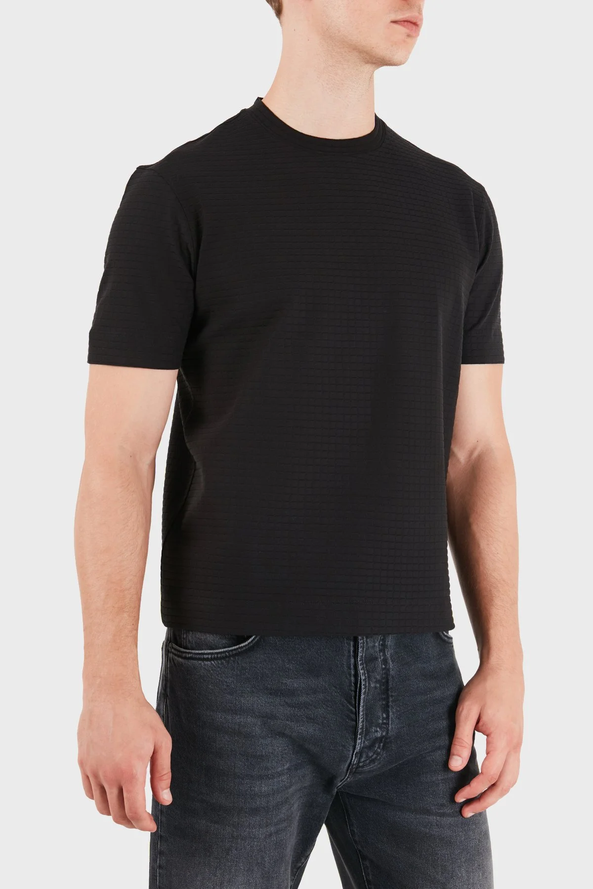Emporio Armani Jakarlı Regular Fit Bisiklet Yaka Erkek T Shirt EM007038 AF10762 FC374 Siyah - 5