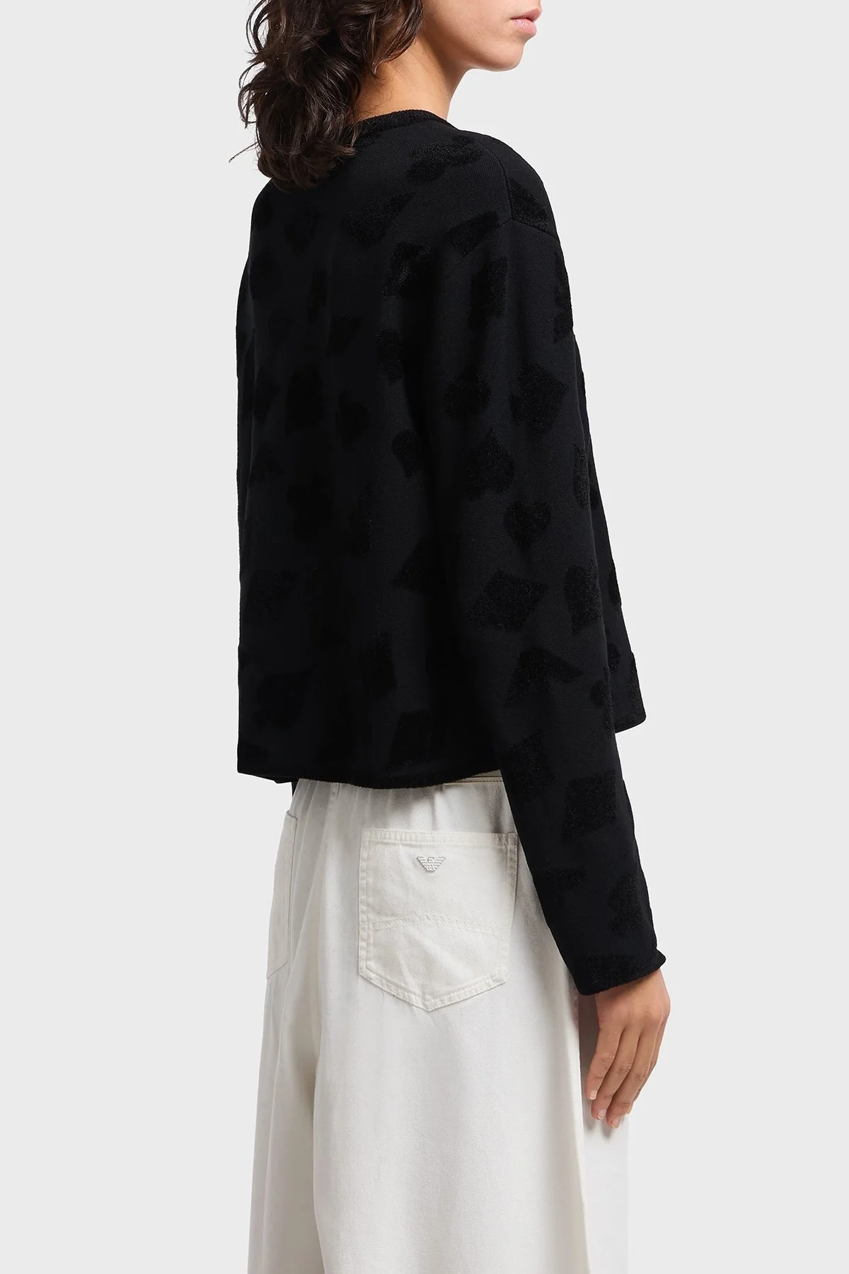 Emporio Armani Jakarlı Regular Fit Bisiklet Yaka Şönil Bayan Kazak EW002761 AF19924 FC008 SİYAH - 3