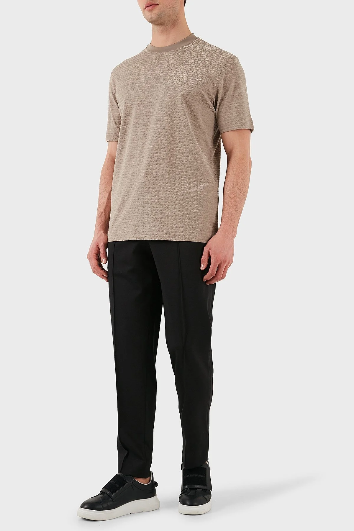 Emporio Armani Jakarlı Regular Fit Pamuklu Bisiklet Yaka Erkek T Shirt EM001288 AF10017 F6063 BEJ - 2