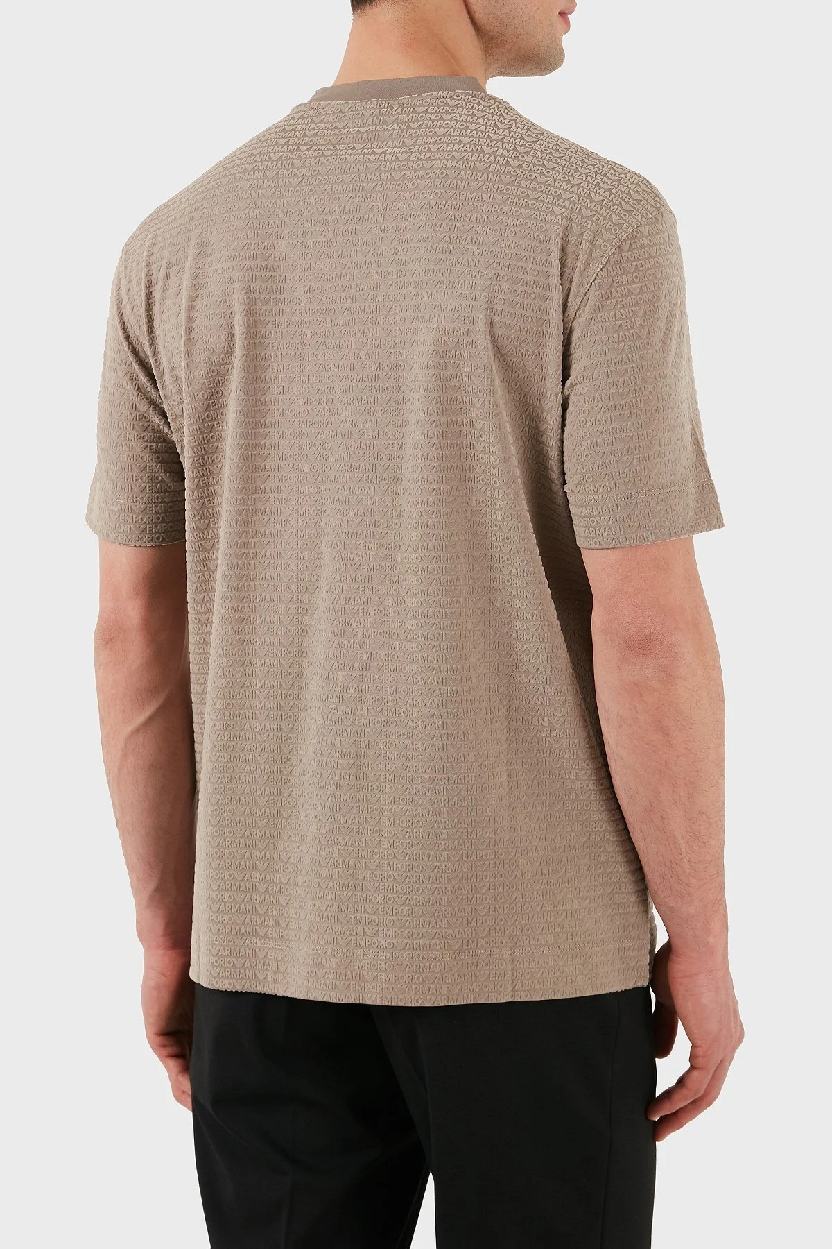 Emporio Armani Jakarlı Regular Fit Pamuklu Bisiklet Yaka Erkek T Shirt EM001288 AF10017 F6063 BEJ - 3