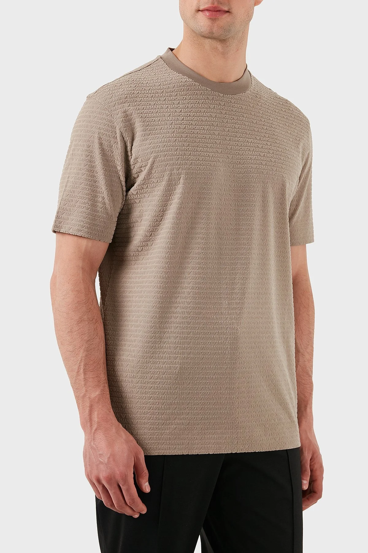 Emporio Armani Jakarlı Regular Fit Pamuklu Bisiklet Yaka Erkek T Shirt EM001288 AF10017 F6063 BEJ - 5