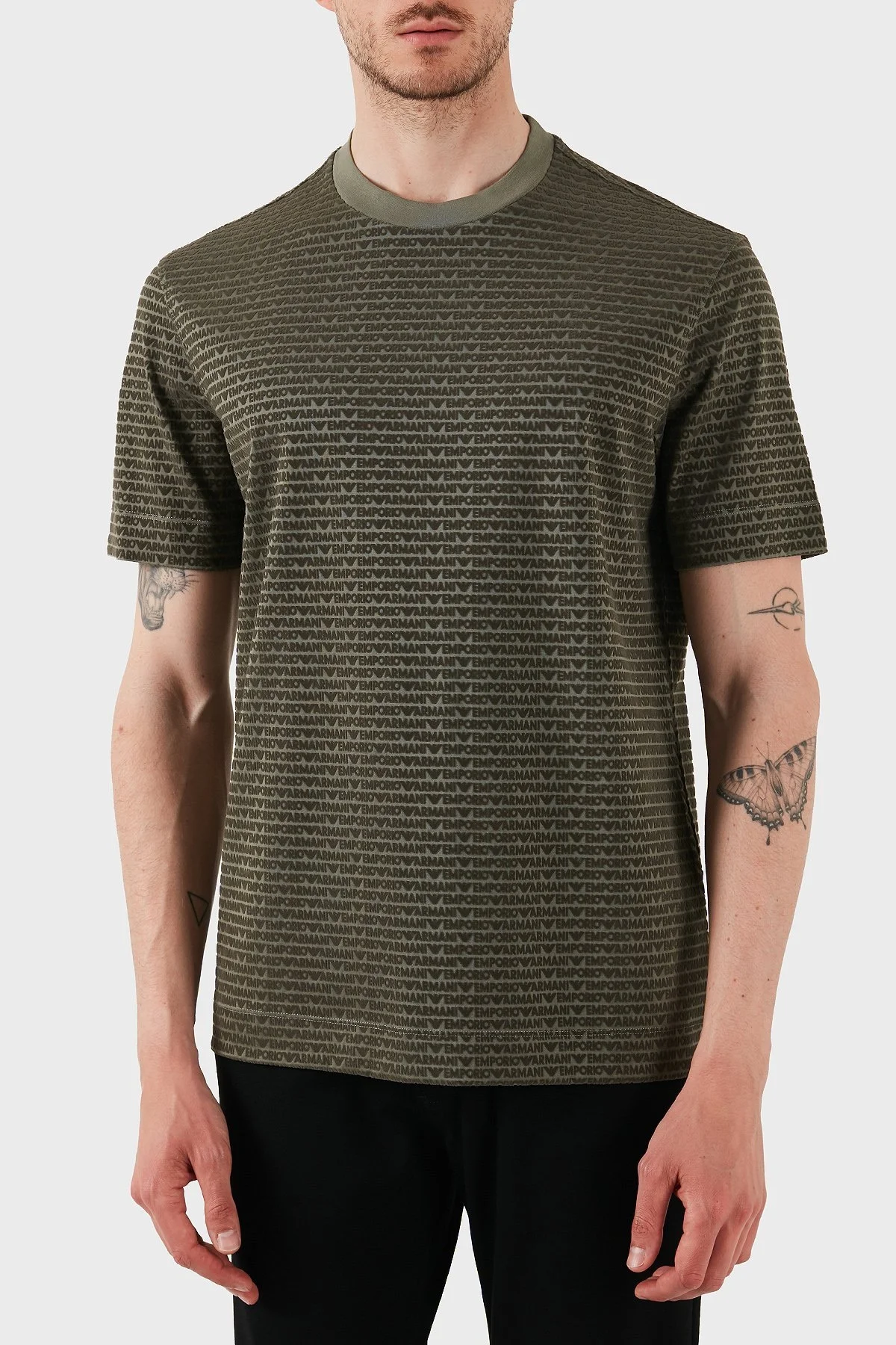 Emporio Armani Jakarlı Regular Fit Pamuklu Bisiklet Yaka Erkek T Shirt EM001288 AF10017 F8108 YEŞİL - 1