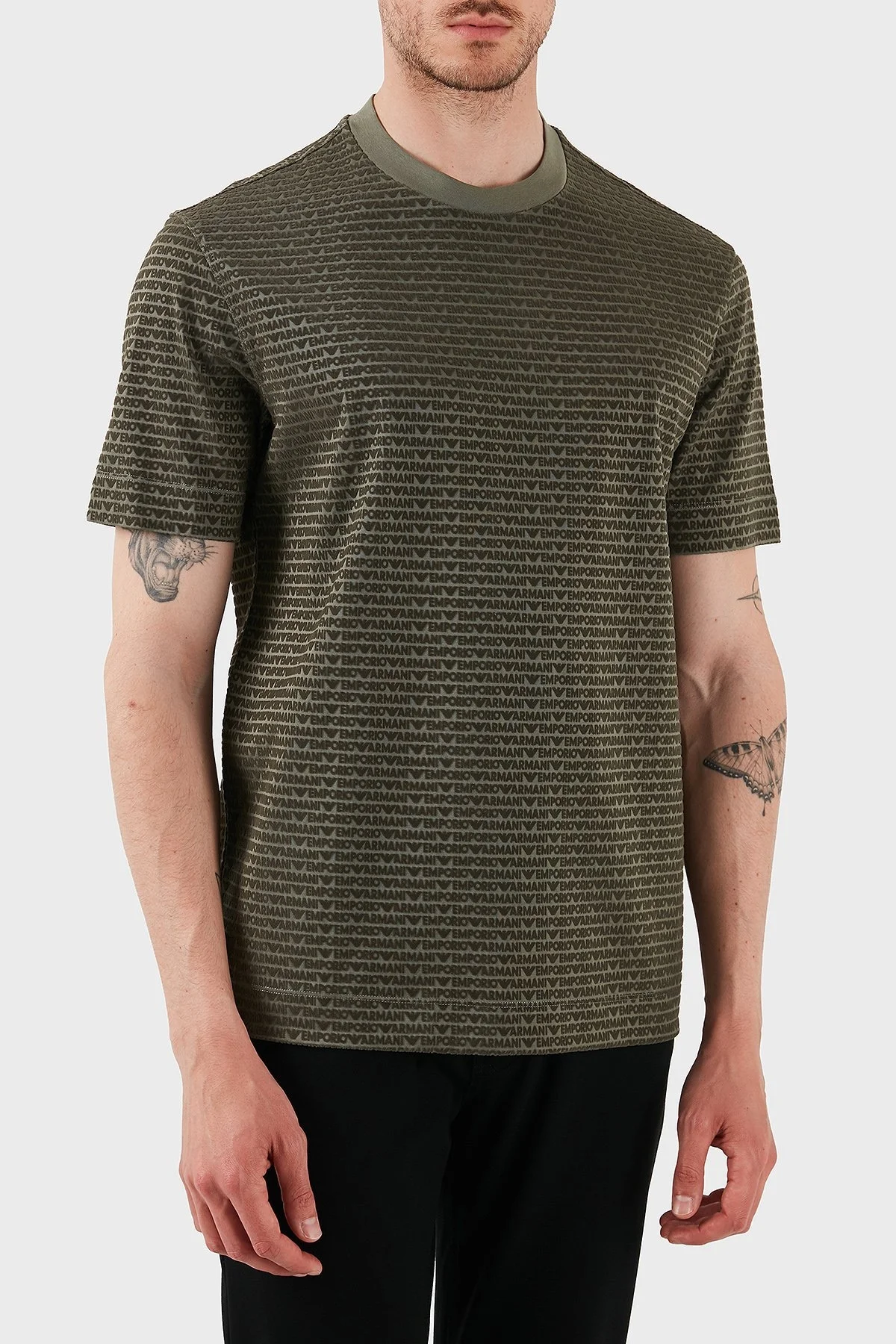 Emporio Armani Jakarlı Regular Fit Pamuklu Bisiklet Yaka Erkek T Shirt EM001288 AF10017 F8108 YEŞİL - 2