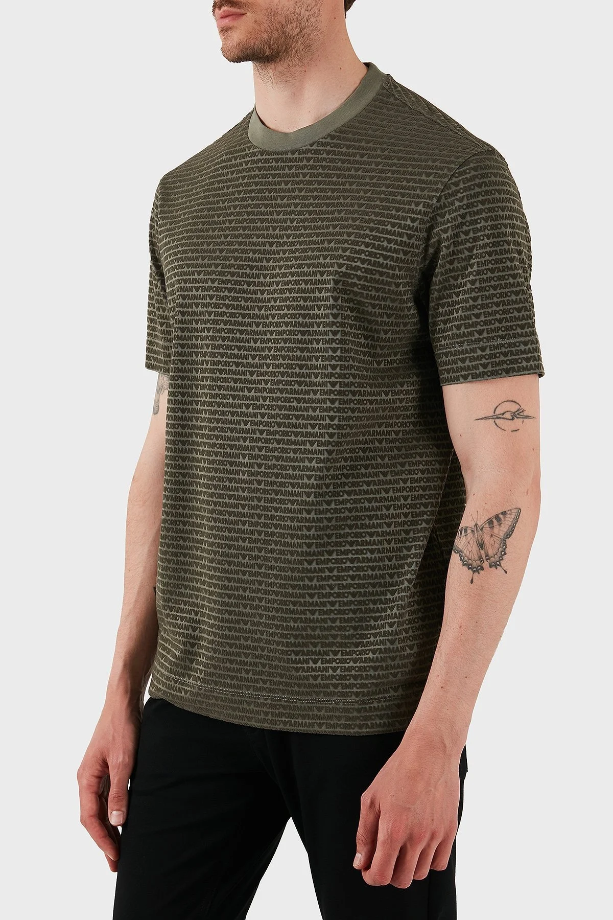 Emporio Armani Jakarlı Regular Fit Pamuklu Bisiklet Yaka Erkek T Shirt EM001288 AF10017 F8108 YEŞİL - 3