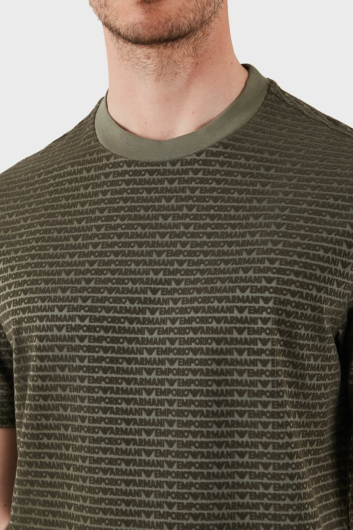 Emporio Armani Jakarlı Regular Fit Pamuklu Bisiklet Yaka Erkek T Shirt EM001288 AF10017 F8108 YEŞİL - 4