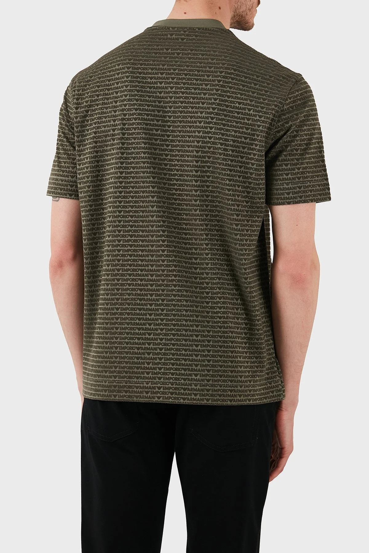 Emporio Armani Jakarlı Regular Fit Pamuklu Bisiklet Yaka Erkek T Shirt EM001288 AF10017 F8108 YEŞİL - 5