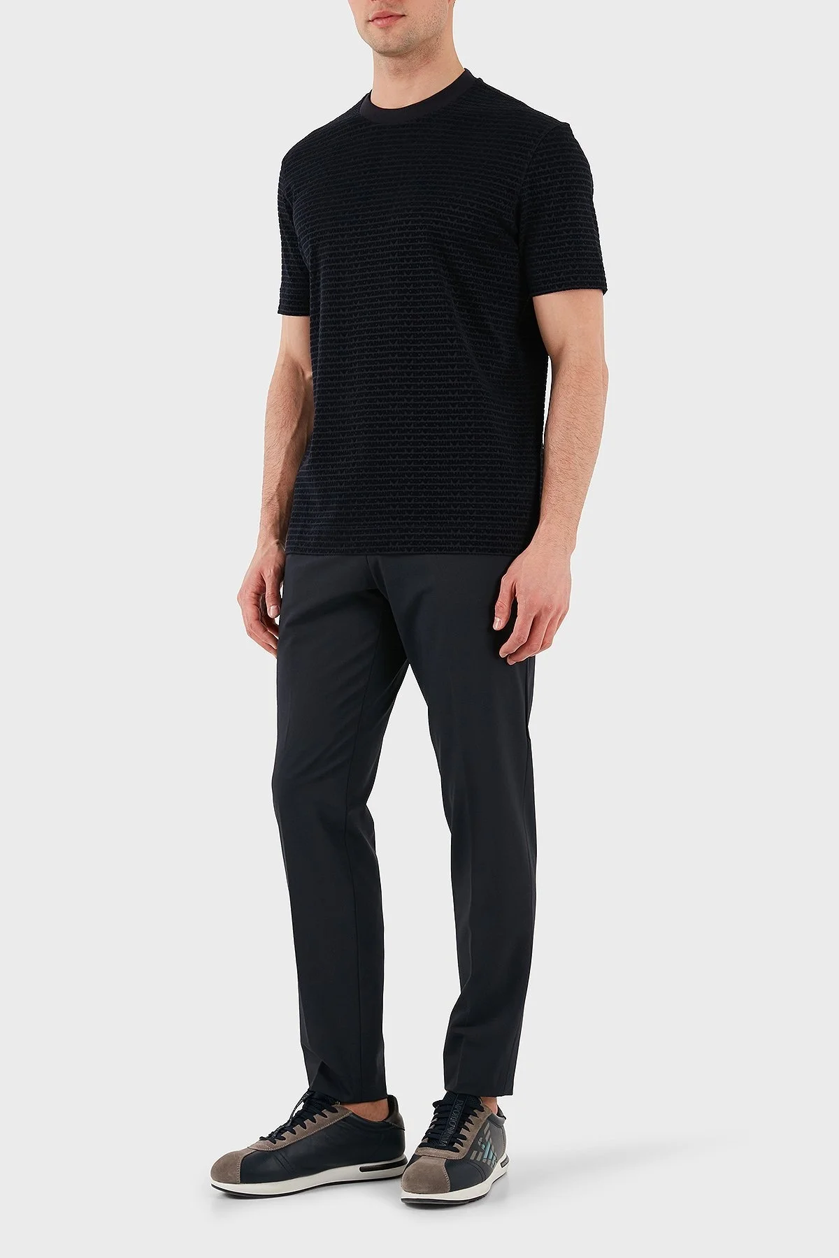 Emporio Armani Jakarlı Regular Fit Pamuklu Bisiklet Yaka Erkek T Shirt EM001288 AF10017 FB229 LACİVERT - 2